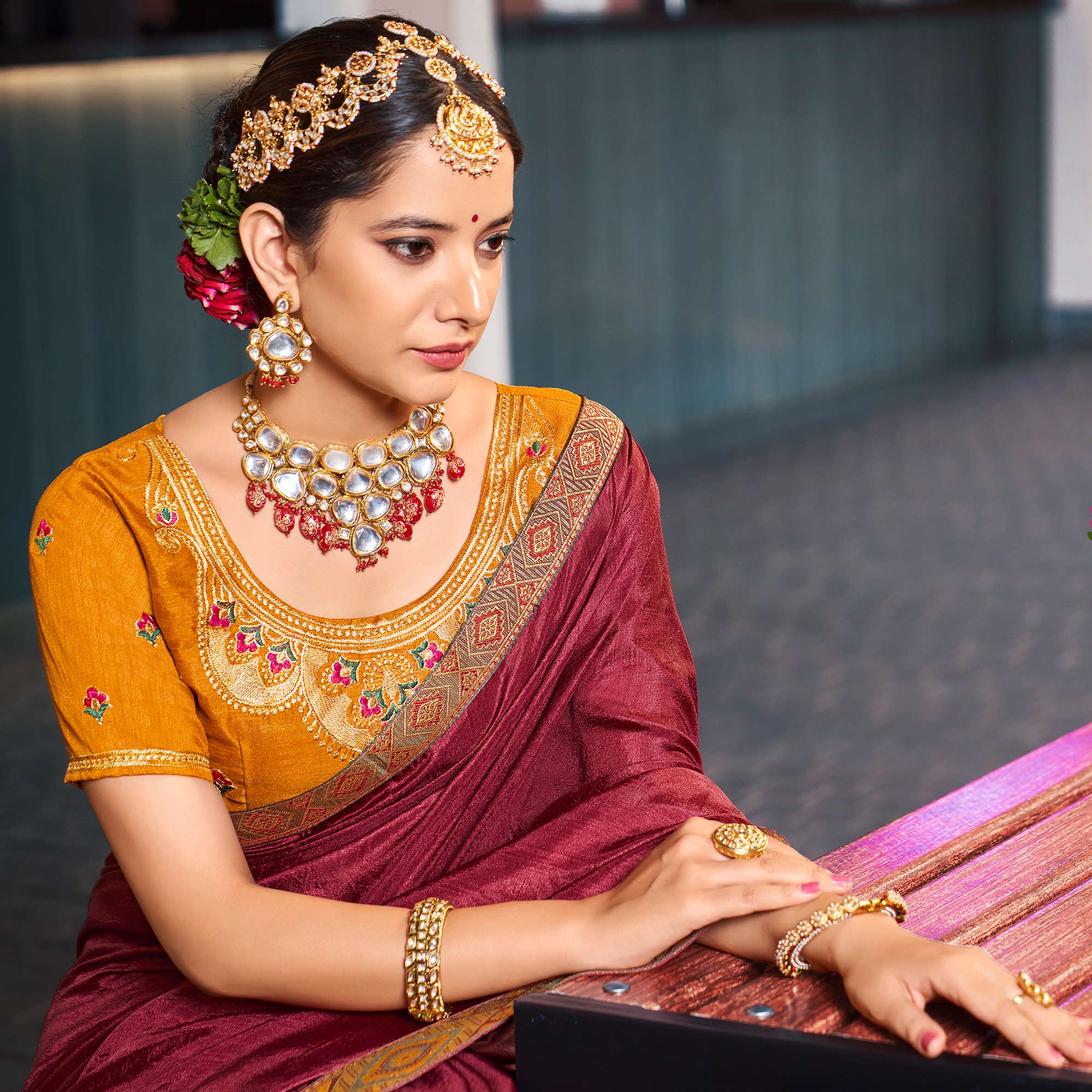 Maroon Solid Vichitra Silk With Zari Lace Border