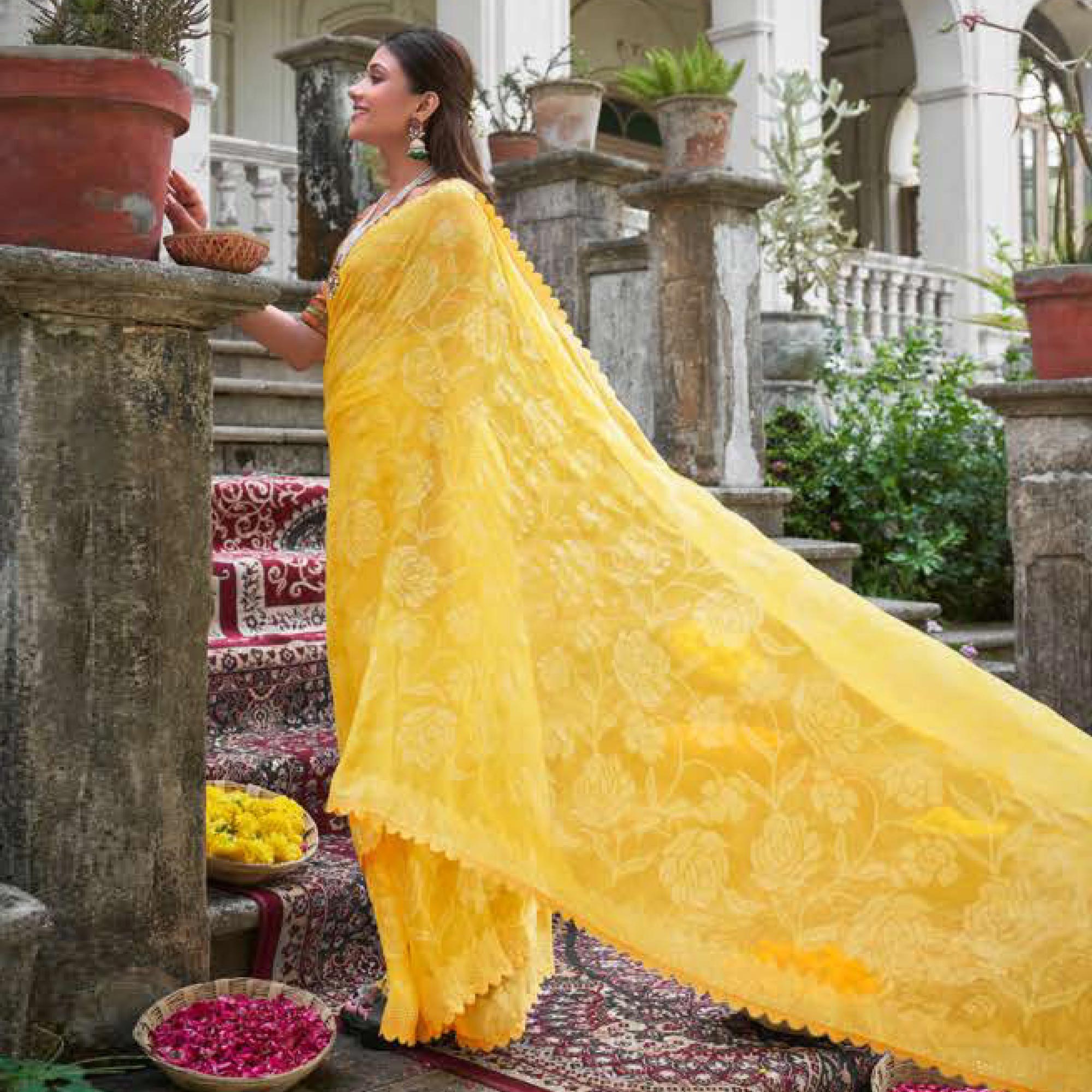 Yellow Woven With Swarovski Work Brasso Saree