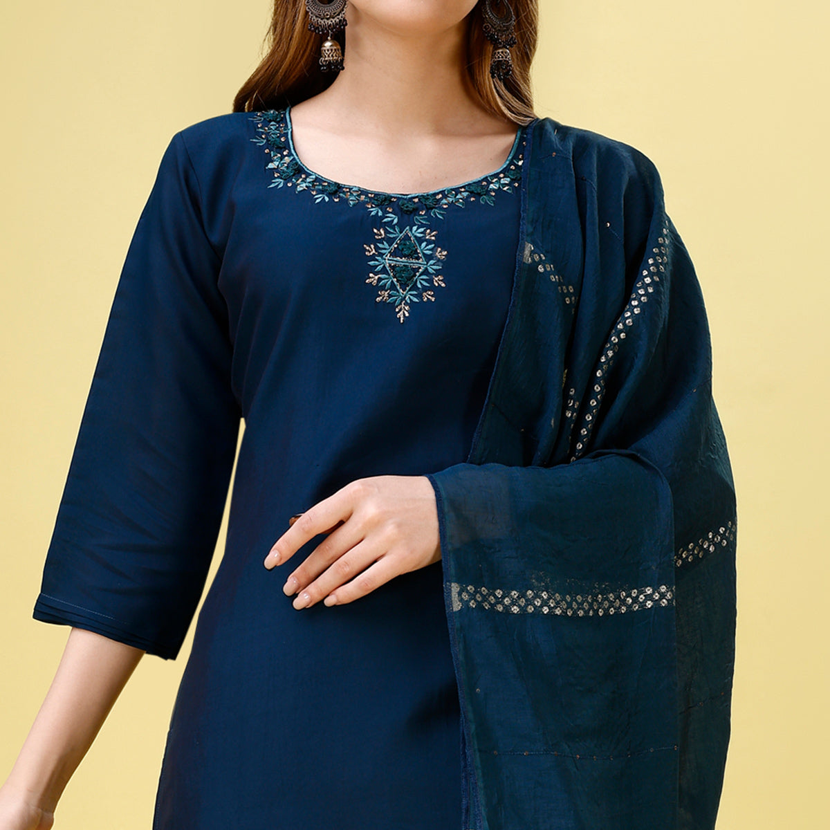 Blue Mirror Embroidered Viscose Salwar Suit