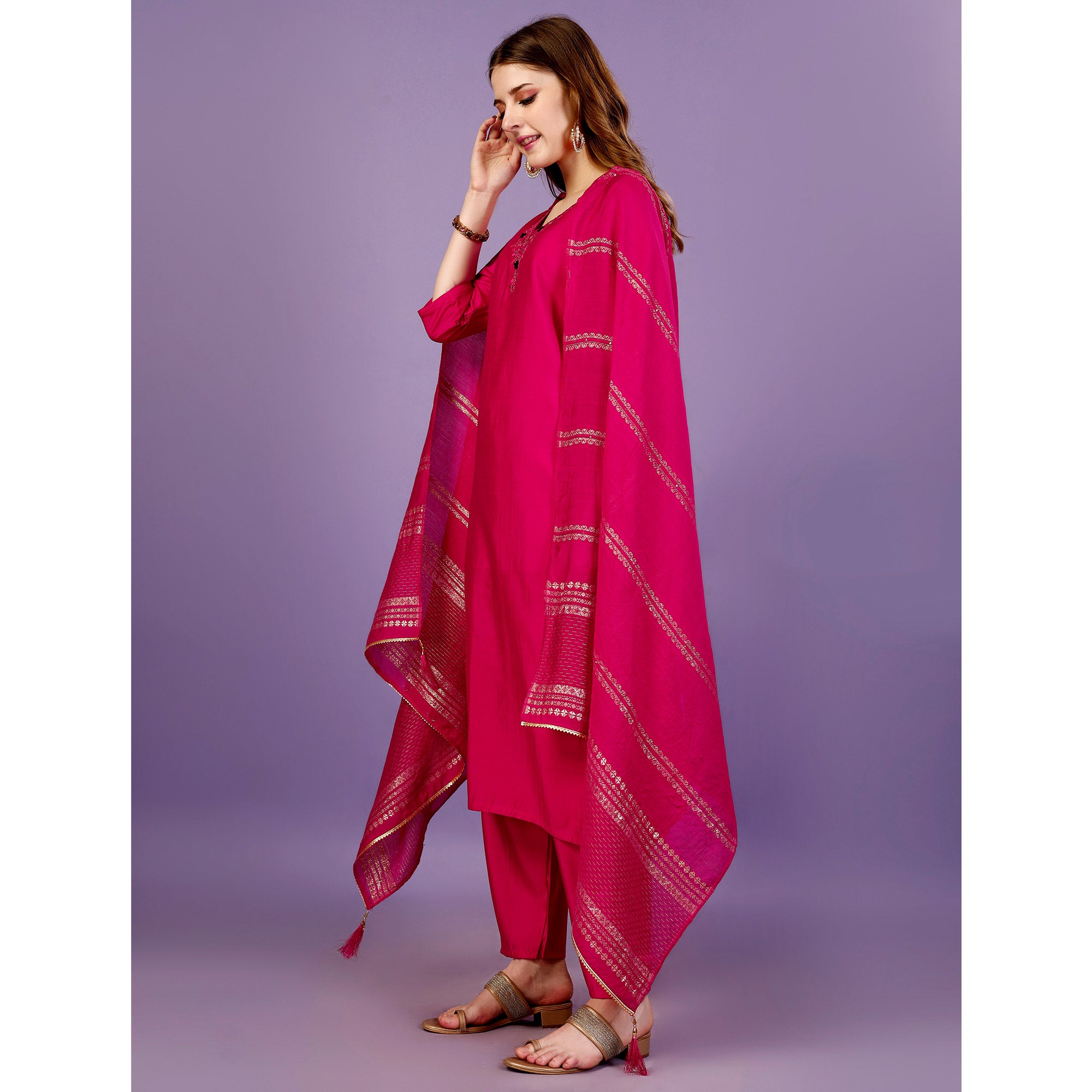 Rani Pink Mirror Embroidered Viscose Salwar Suit