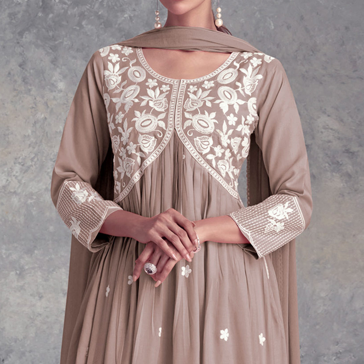 Rosy Brown Floral Embroidered Rayon Salwar Suit