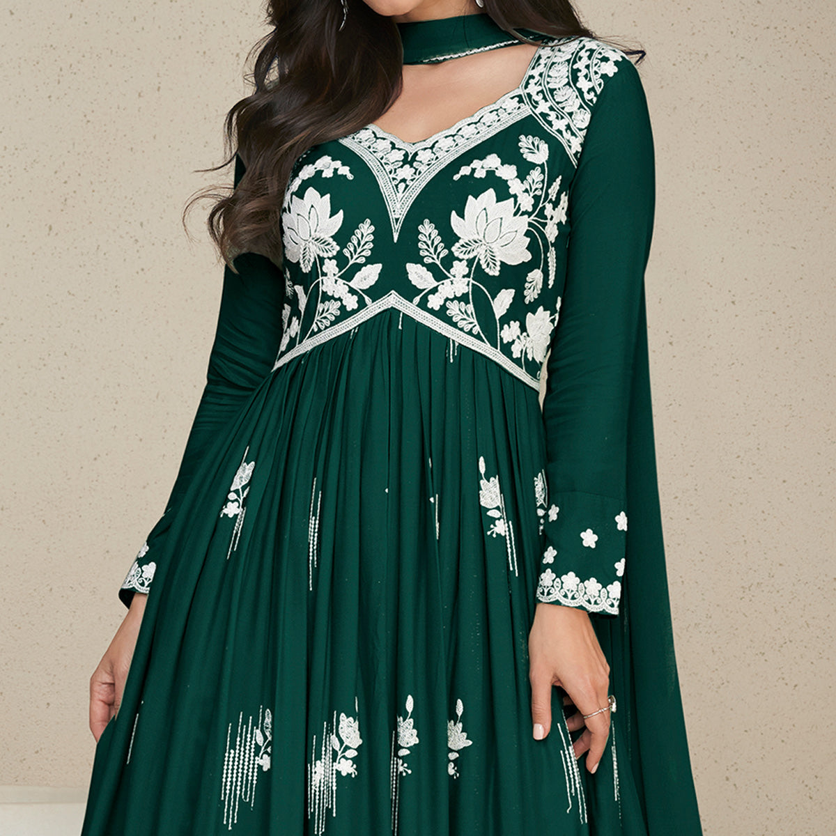 Green Lucknowi Embroidered Rayon Palazzo Suit