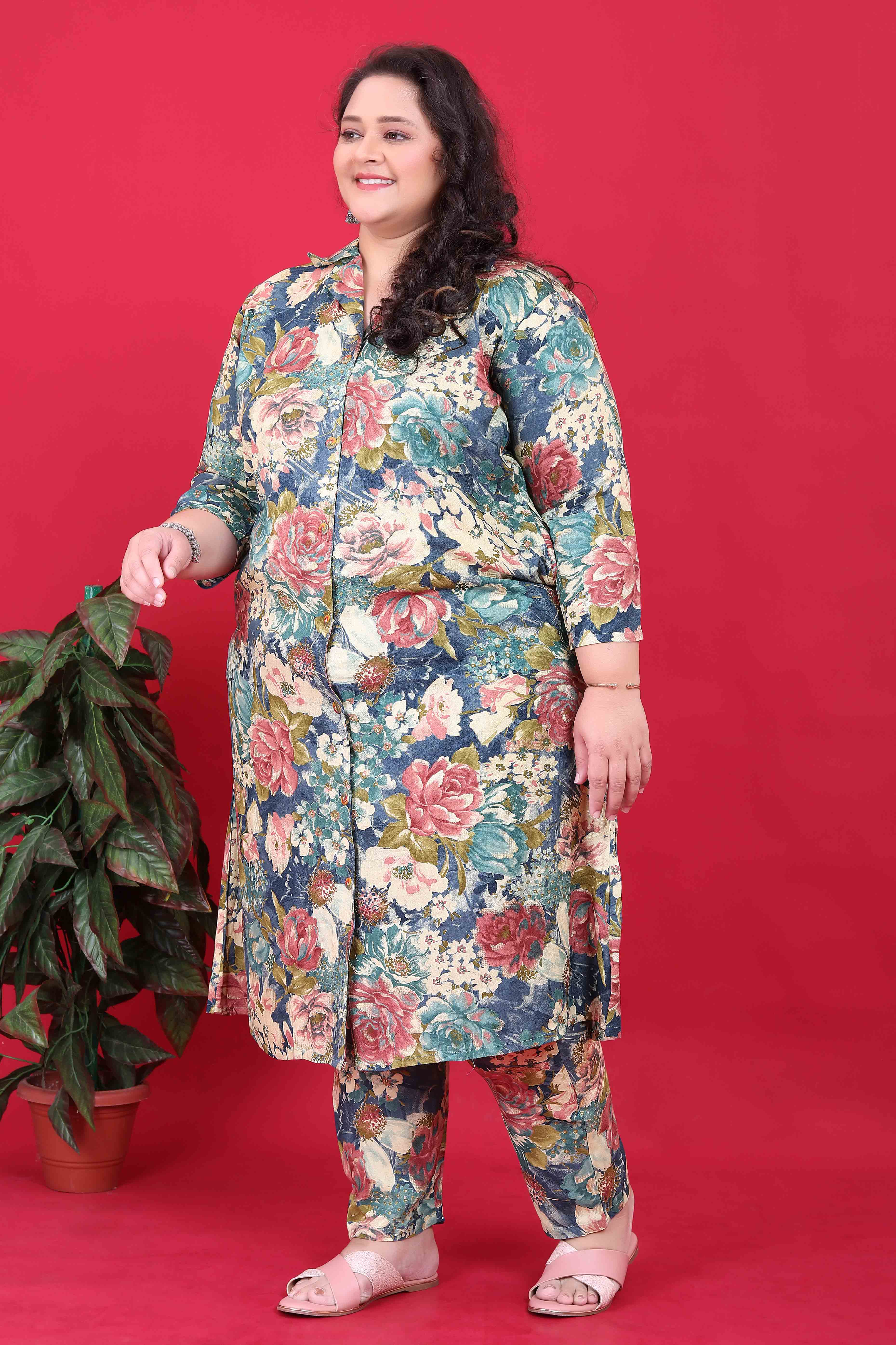 Blue Floral Printed Rayon Co-Ord Set