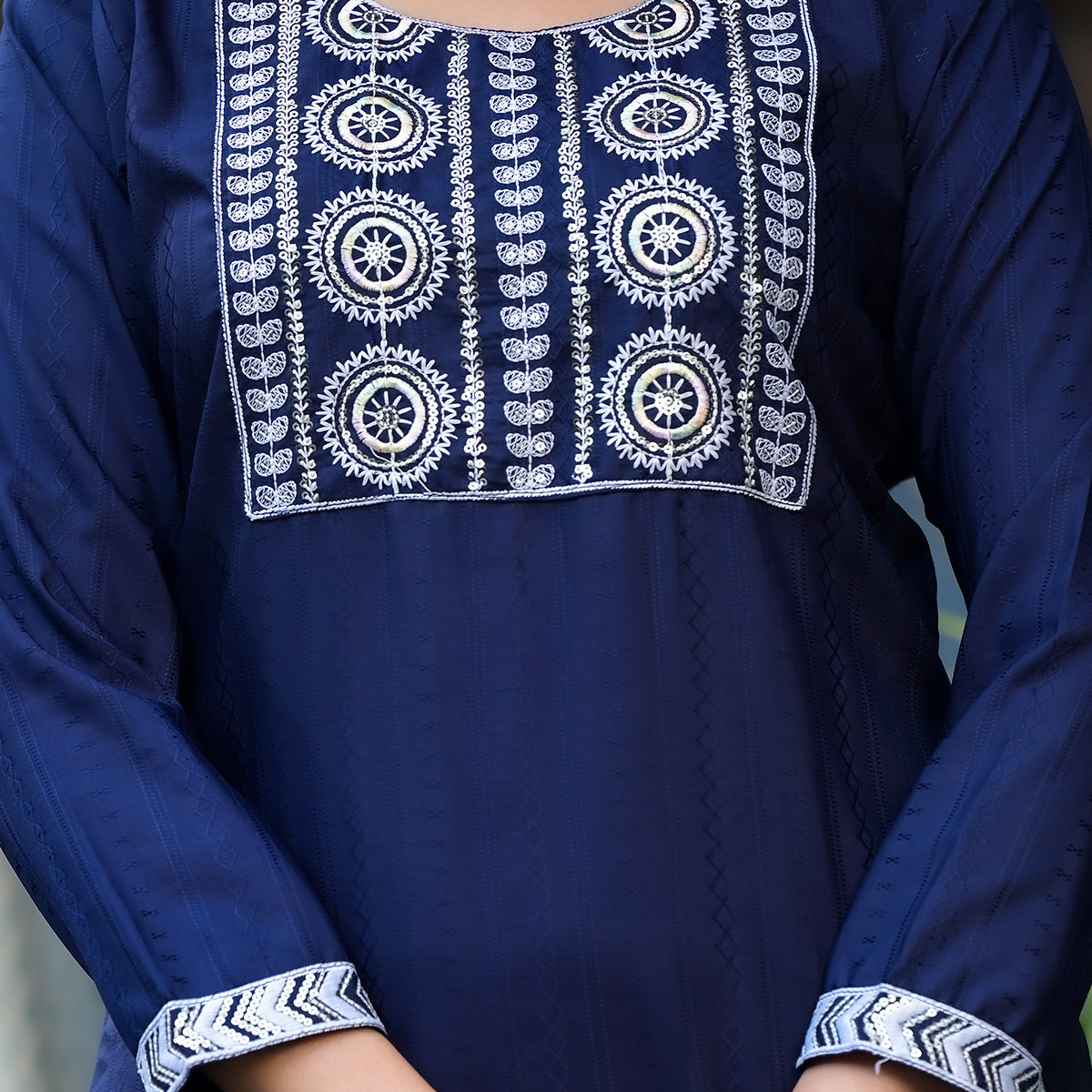 Navy Blue Embroidered Pure Cotton Straight Salwar Suit