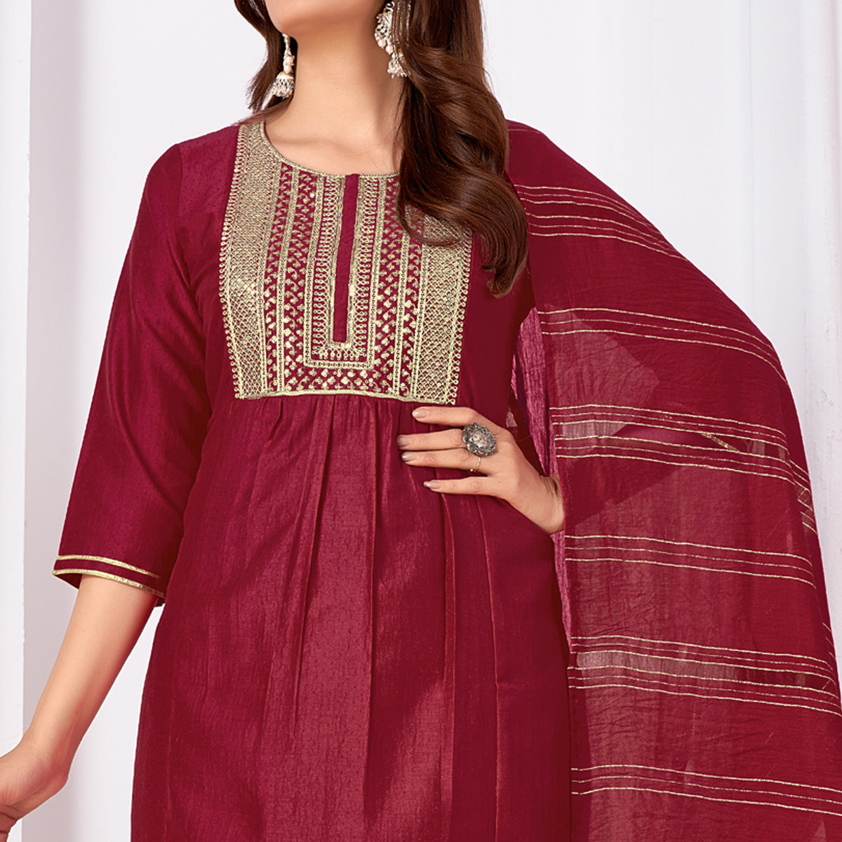 Maroon Embroidered Art Silk Salwar Suit
