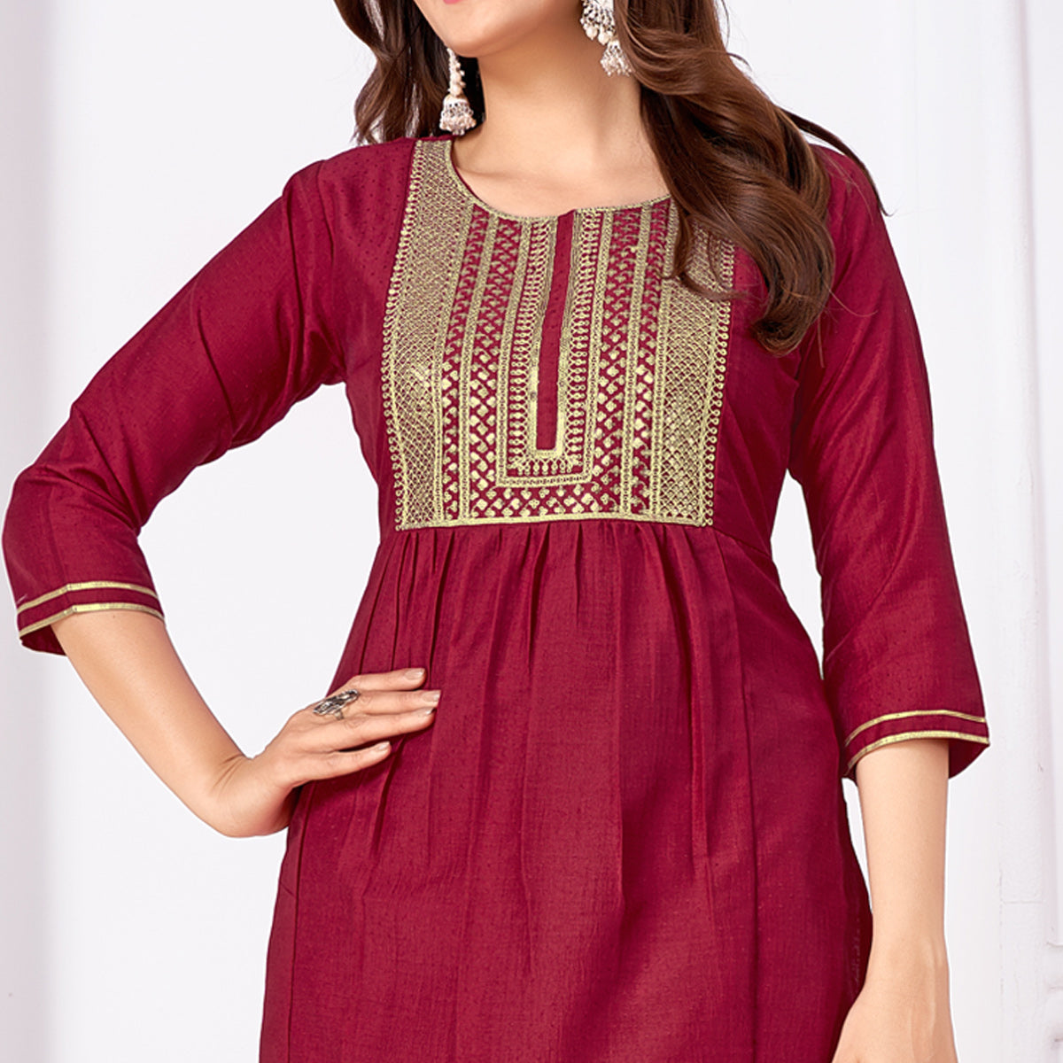 Dark Magenta Embroidered Art Silk Salwar Suit