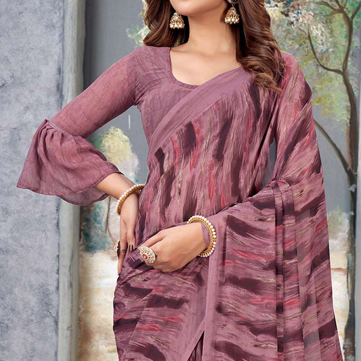 Mauve Printed Georgette Saree