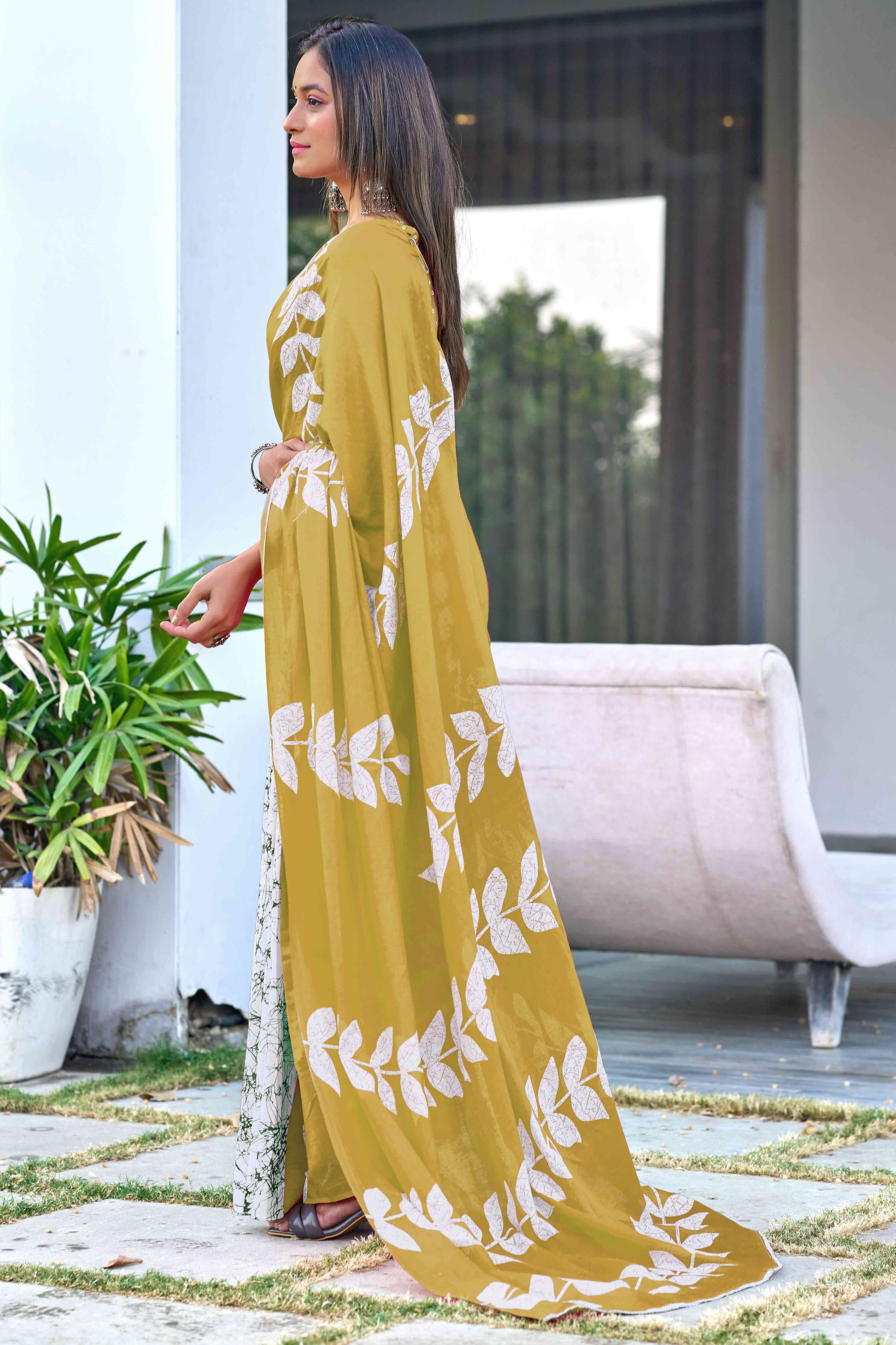 Olive Green Bagru Block Printed Pure Cotton Saree