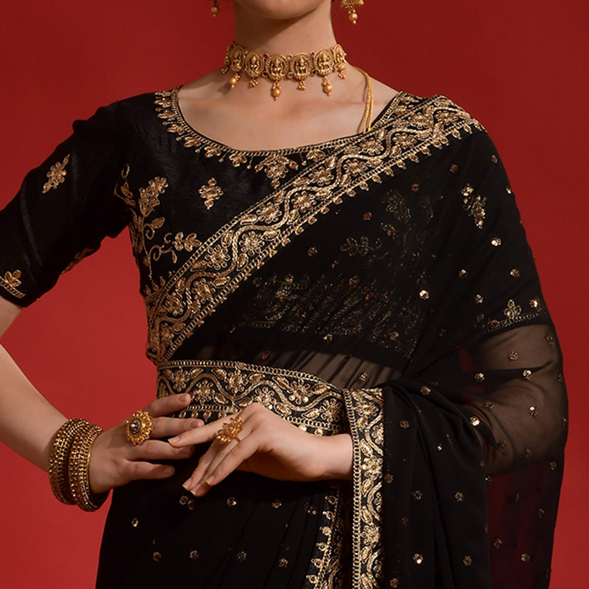 Black Sequins Embroidered Georgette Saree
