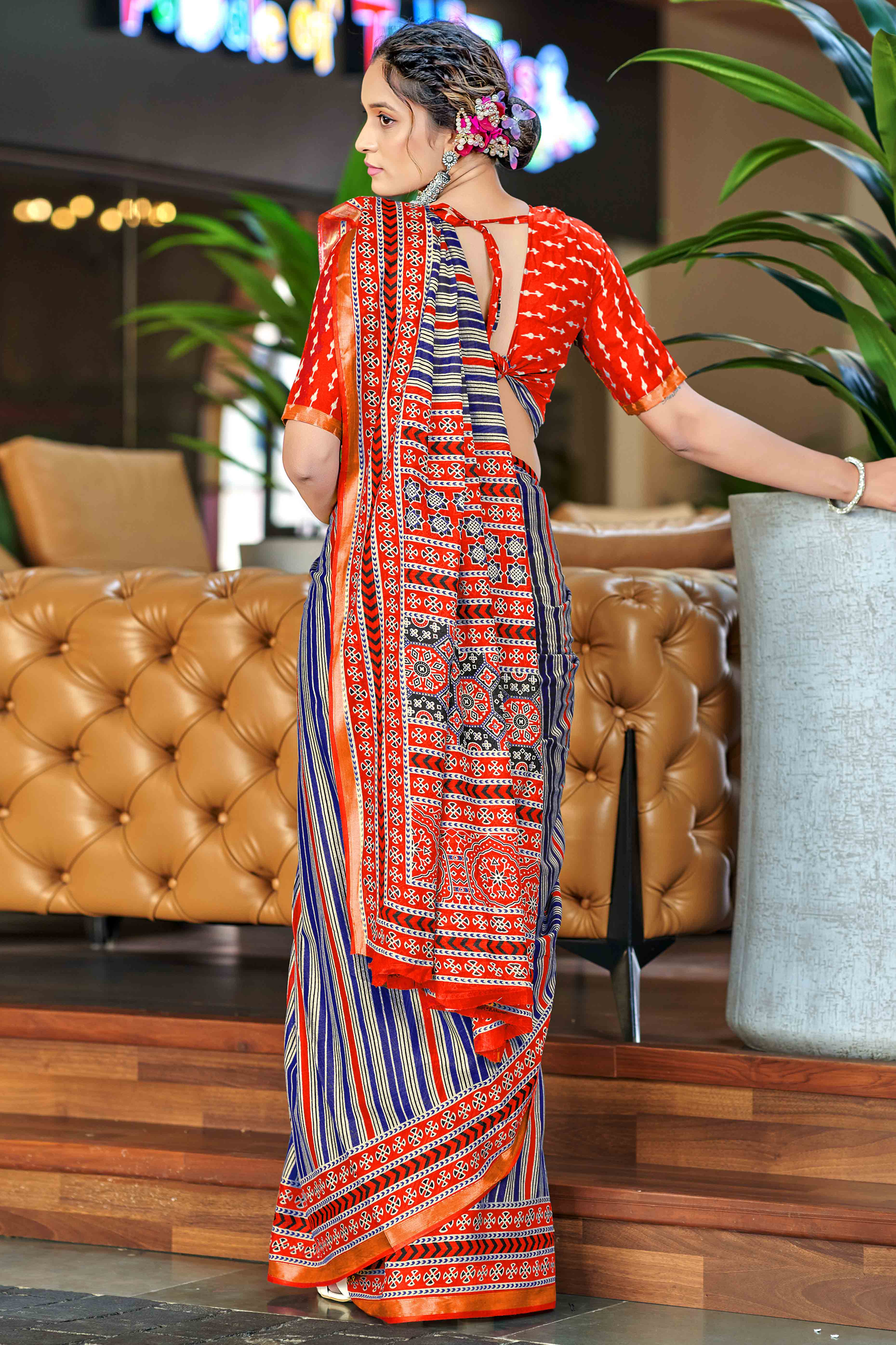 Classic Blue Striped Pure Mulmul Cotton Saree