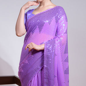 Purple Sequins Embroidered Georgette Saree