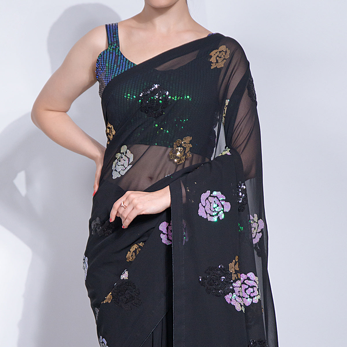 Black Sequins Embroidered Georgette Saree