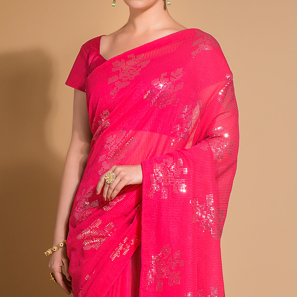Pink Sequins Embroidered Georgette Saree