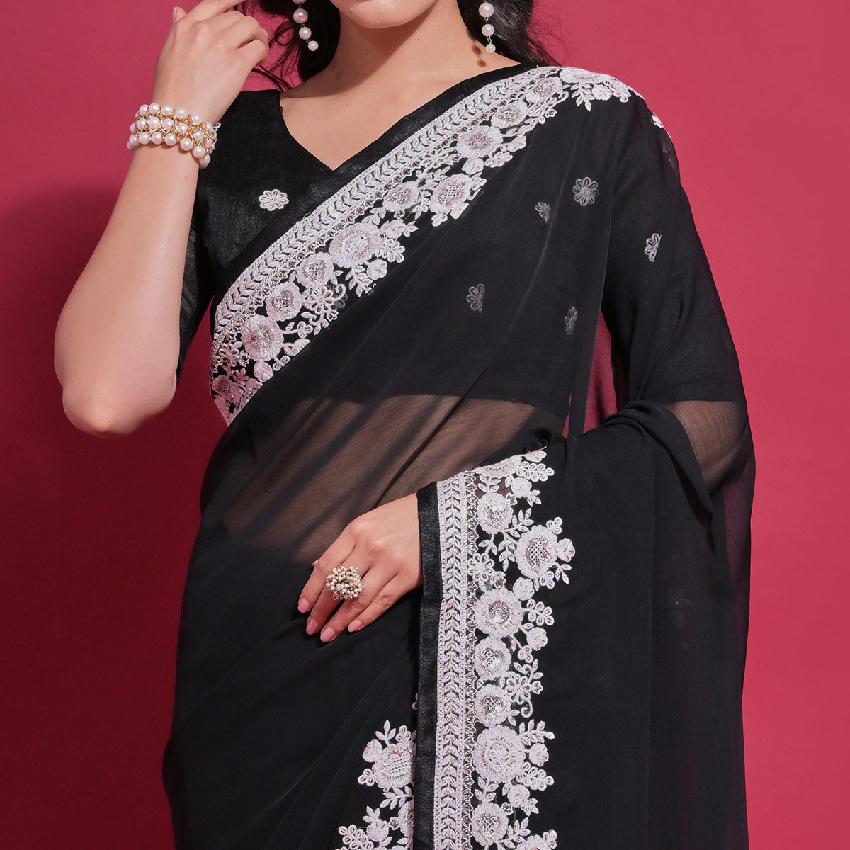 Black Embroidered Georgette Saree
