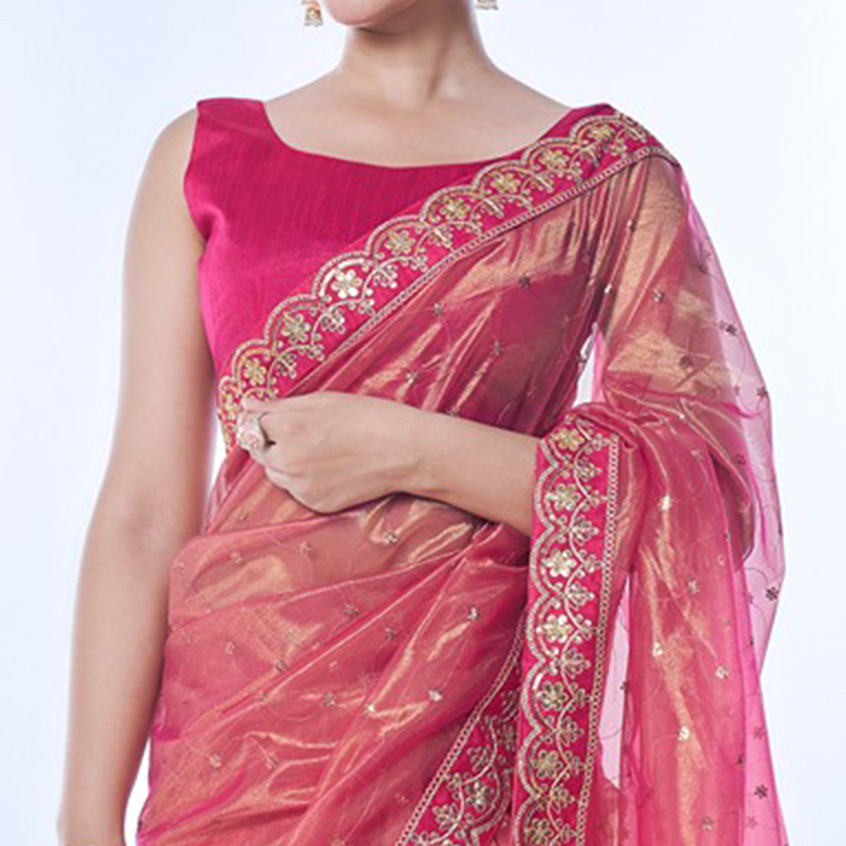 Pink Sequins Embroidered Net Saree