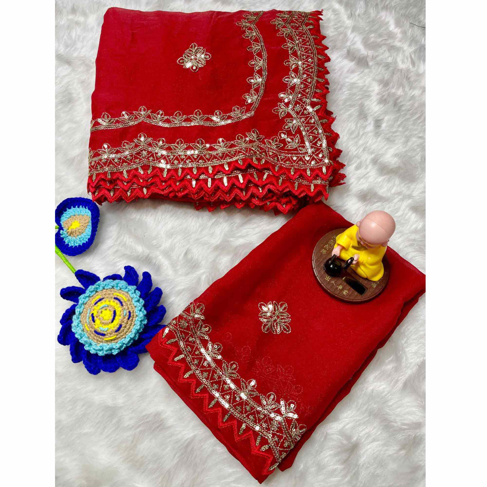 Red Georgette Saree with Intricate Sequins Embroidery for Special Events