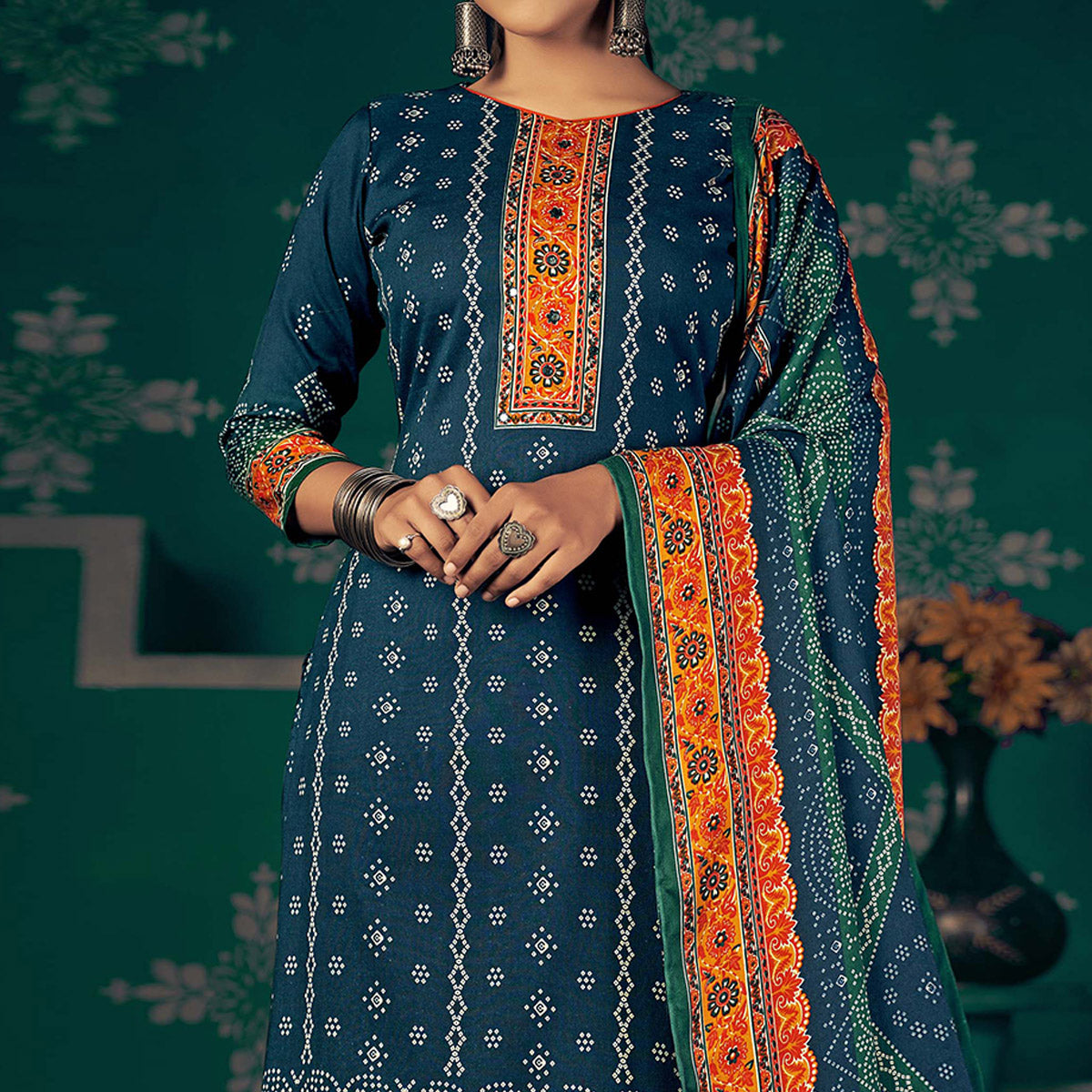 Blue Bandhani Printed Pashmina Salwar Suit