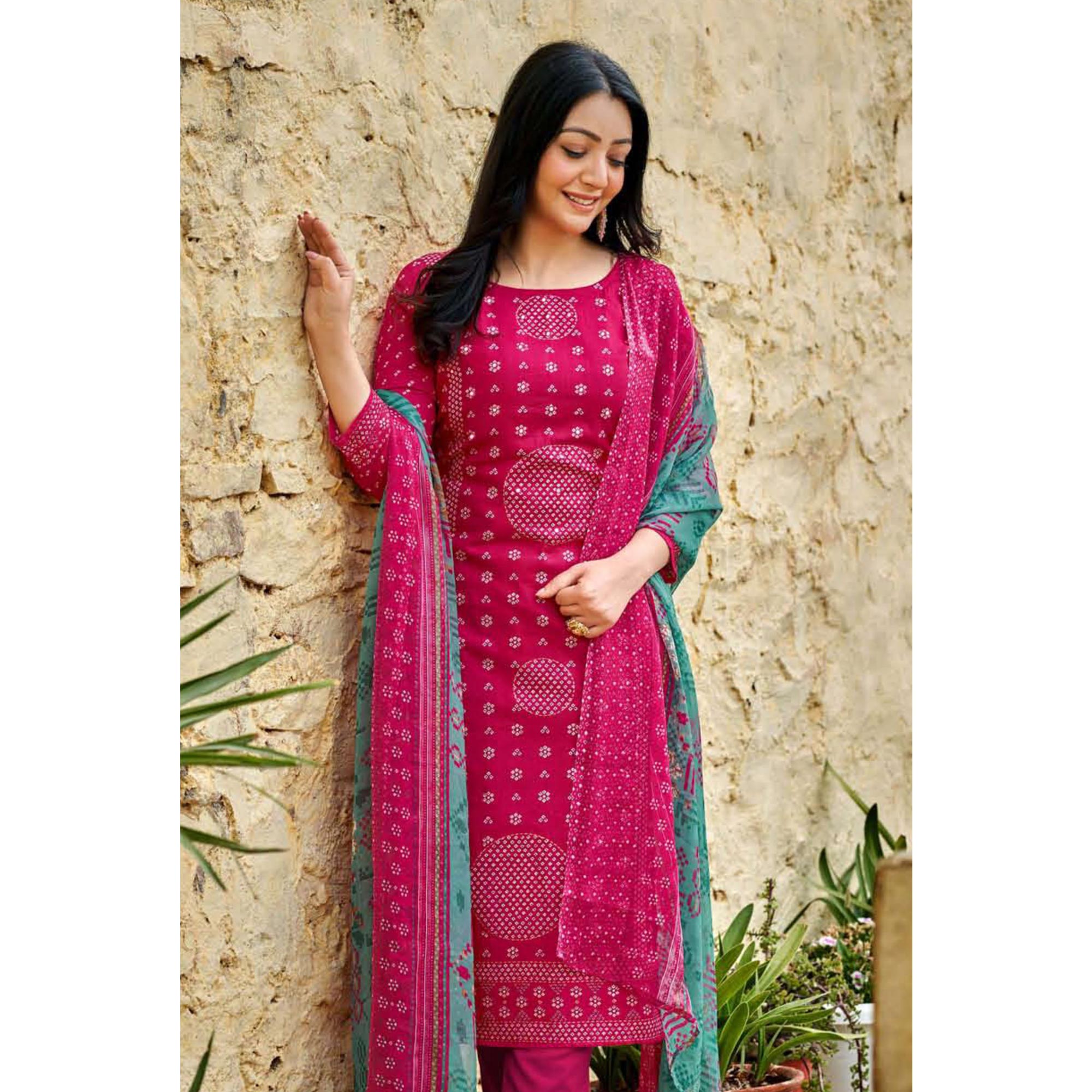 Pink Printed Pure Cotton Suit