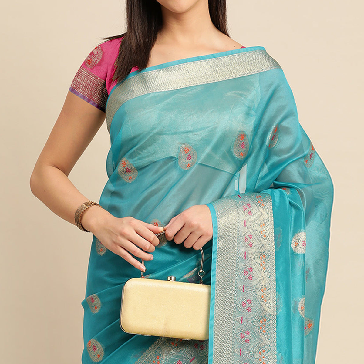 Rama Woven Organza Saree