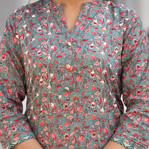 Green Floral Printed Pure Cotton Straight Salwar Suit