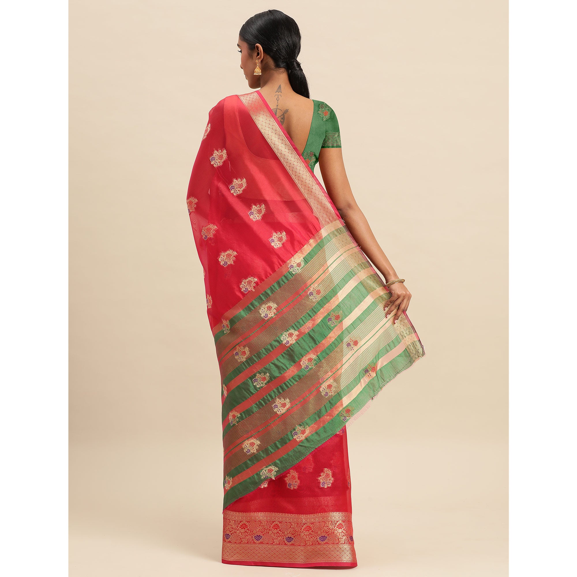 Rani Pink Woven Organza Saree