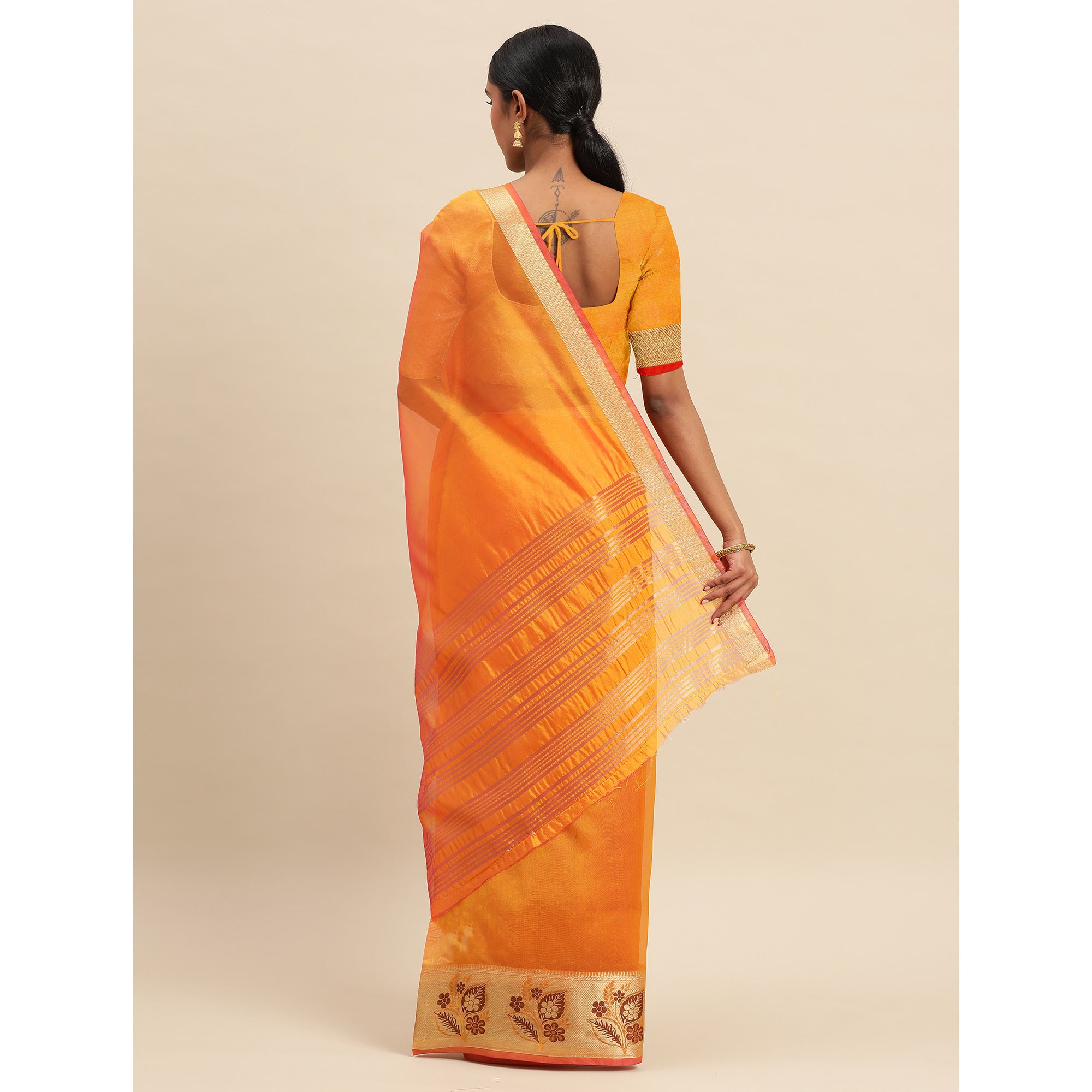 Orange Woven Cotton Silk Saree