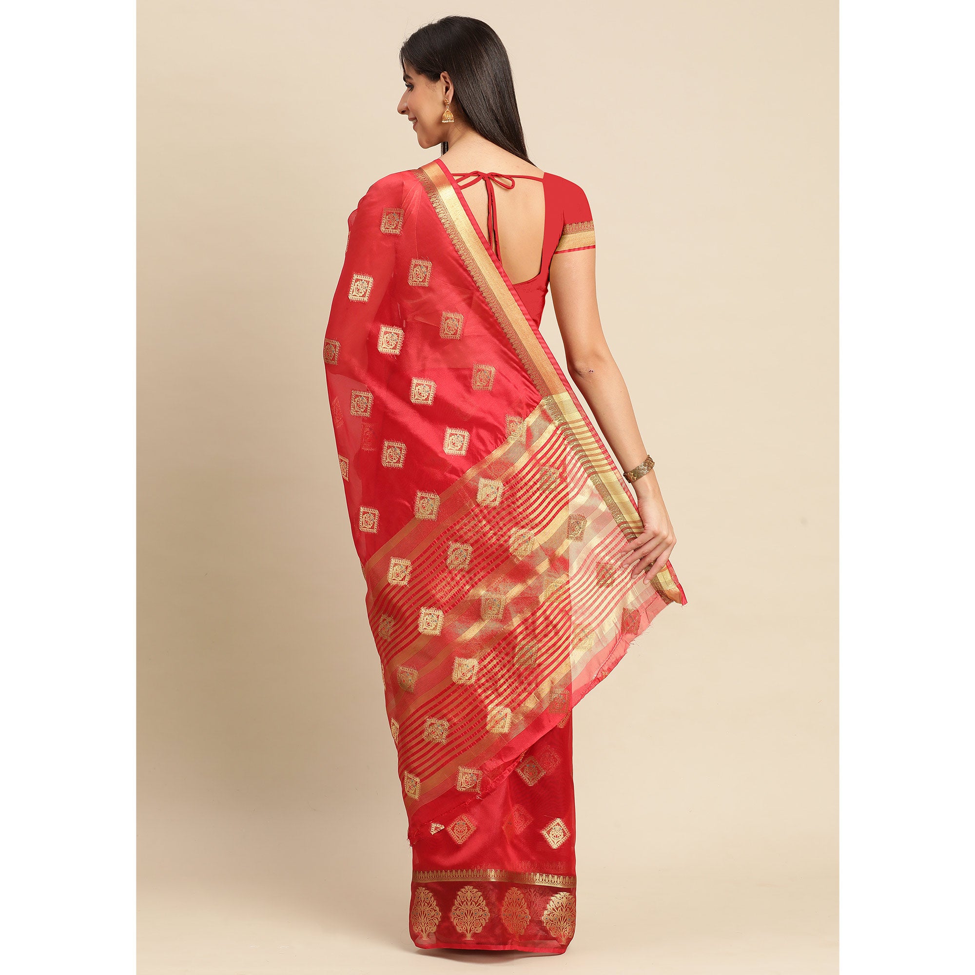 Red Woven Organza Saree
