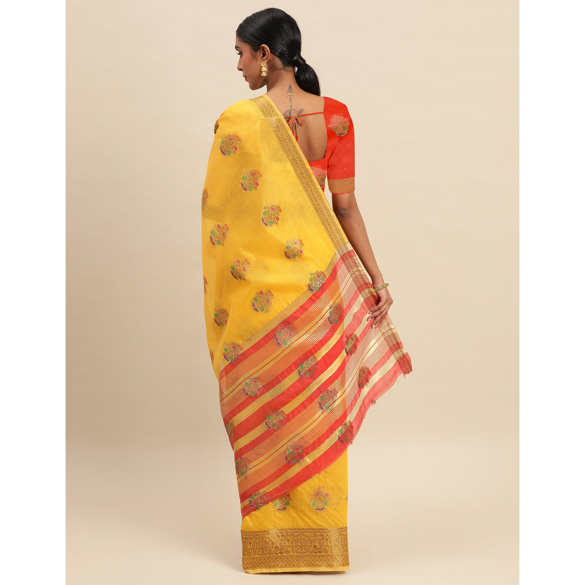 Yellow Woven Cotton Silk Saree