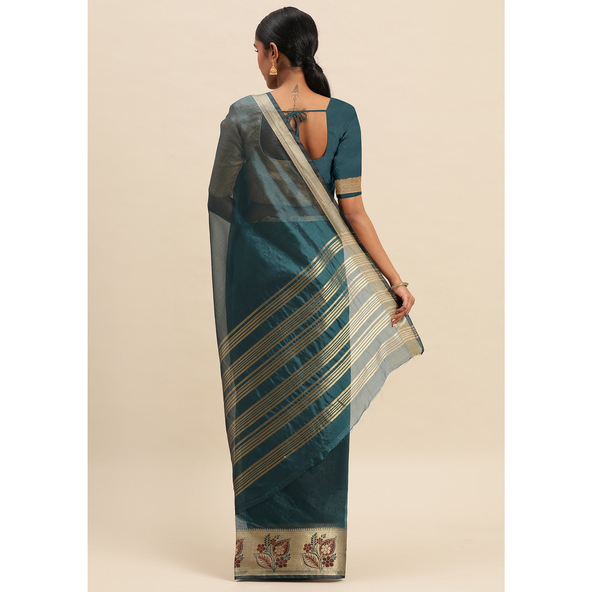 Petrol Blue Woven Cotton Silk Saree
