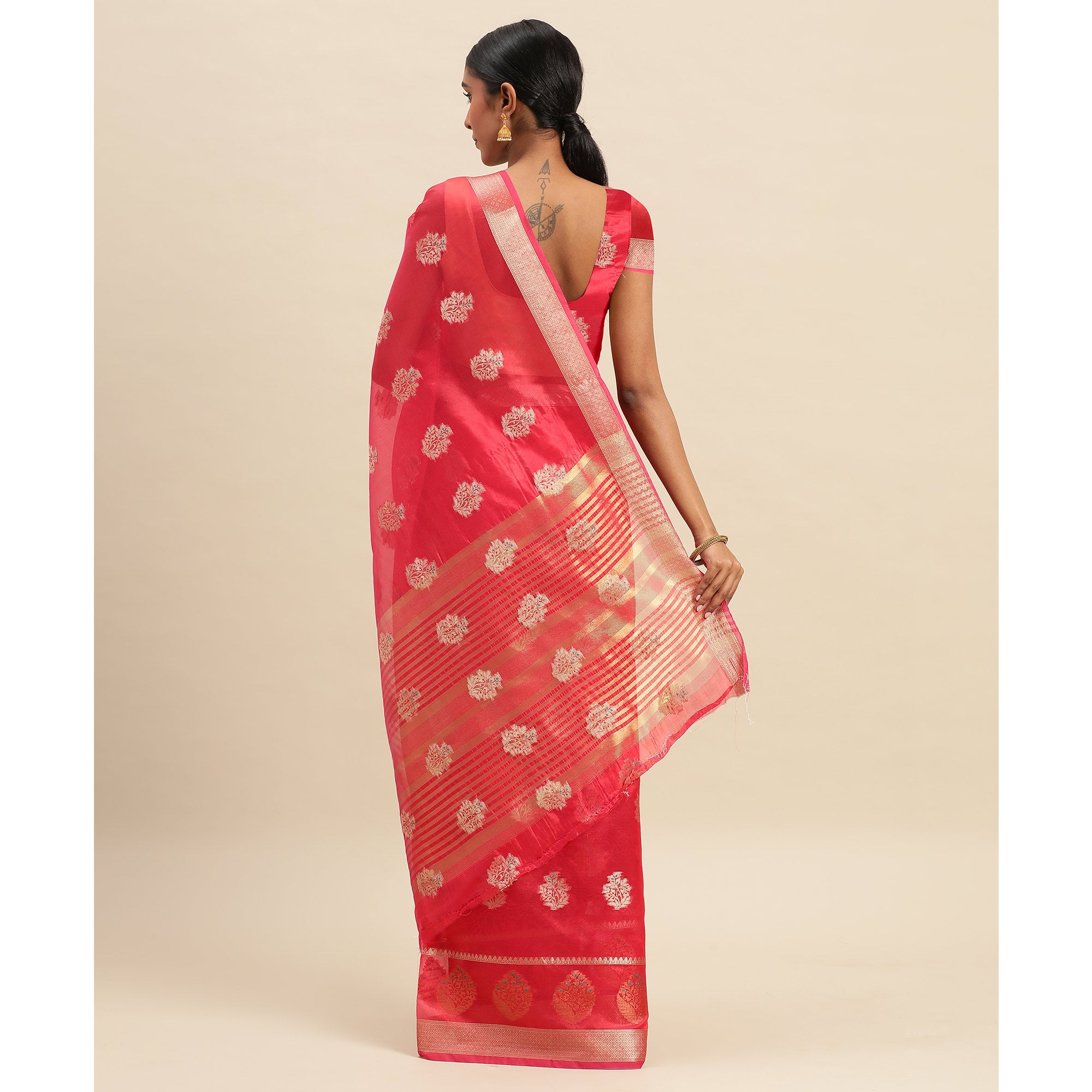 Red Woven Organza Saree