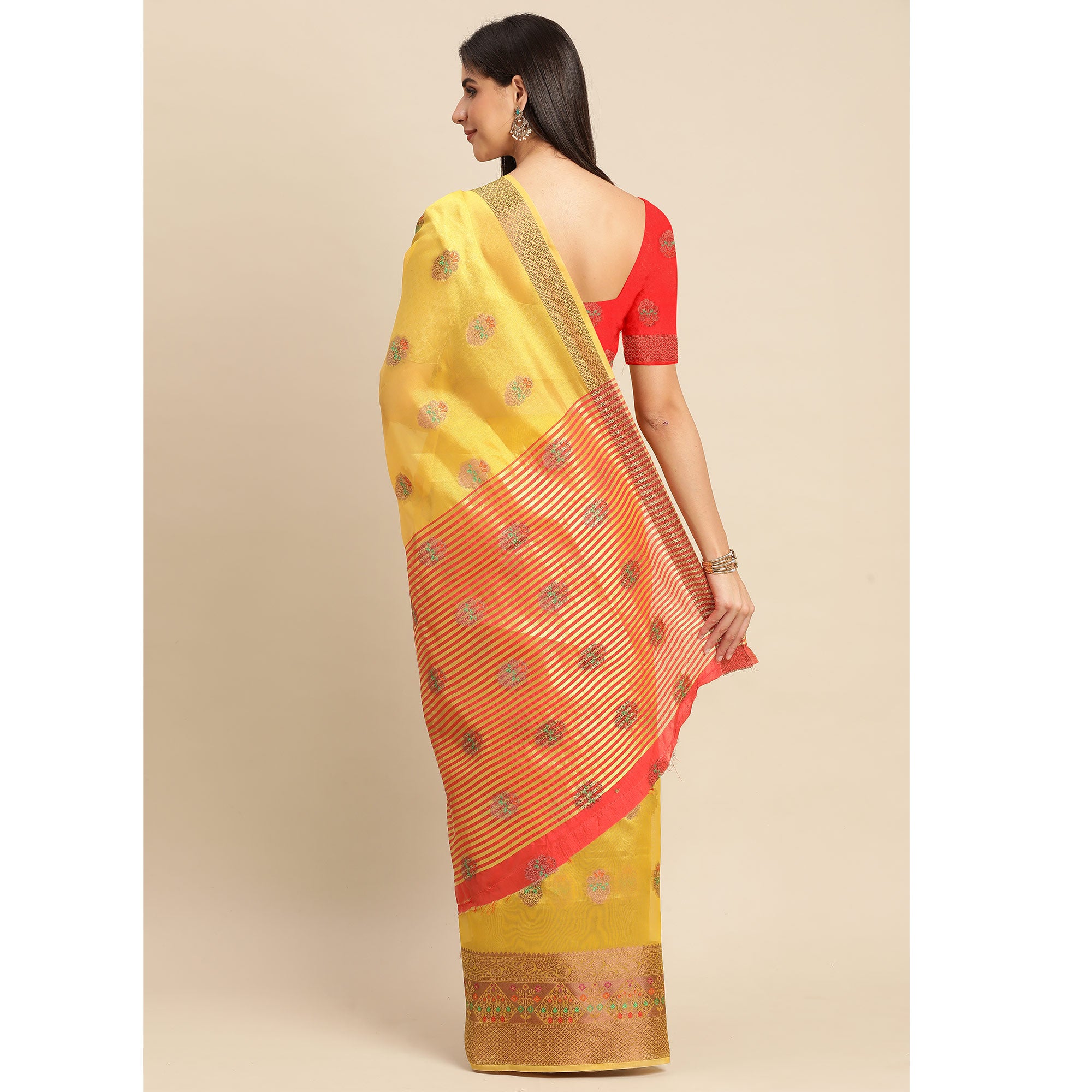 Golden Woven Organza Saree
