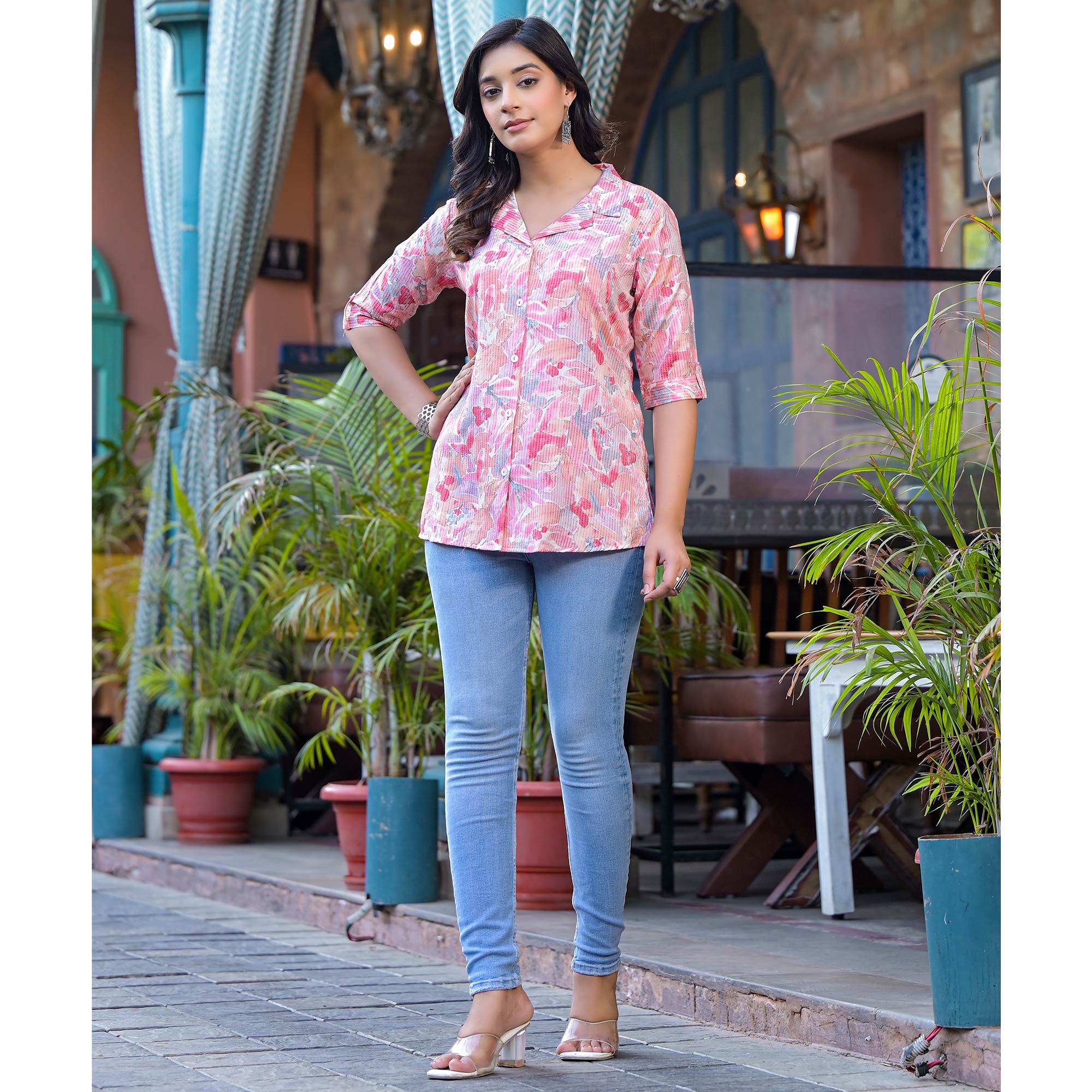 Pink Foil Printed Rayon Top