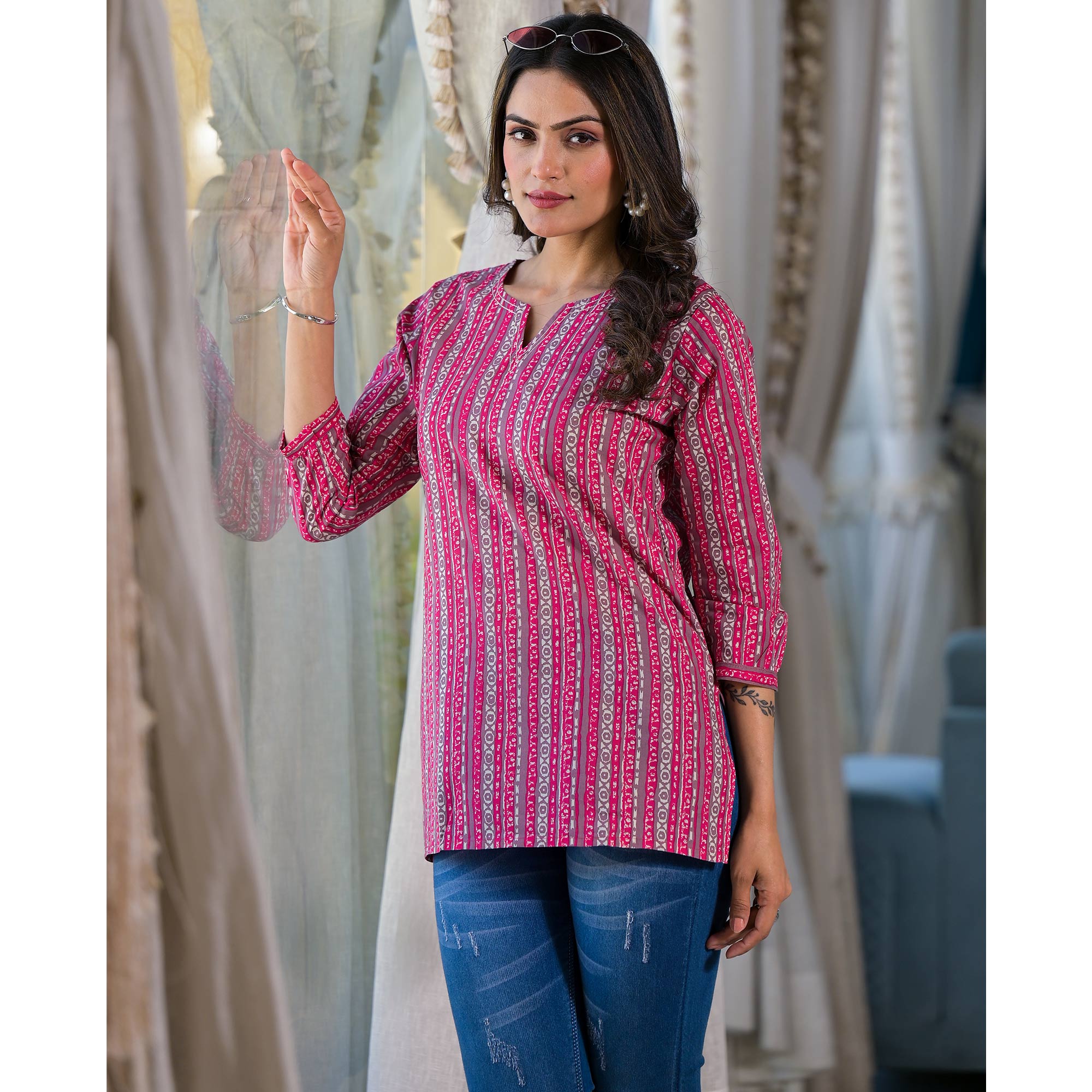 Pink Printed Pure Cotton Top
