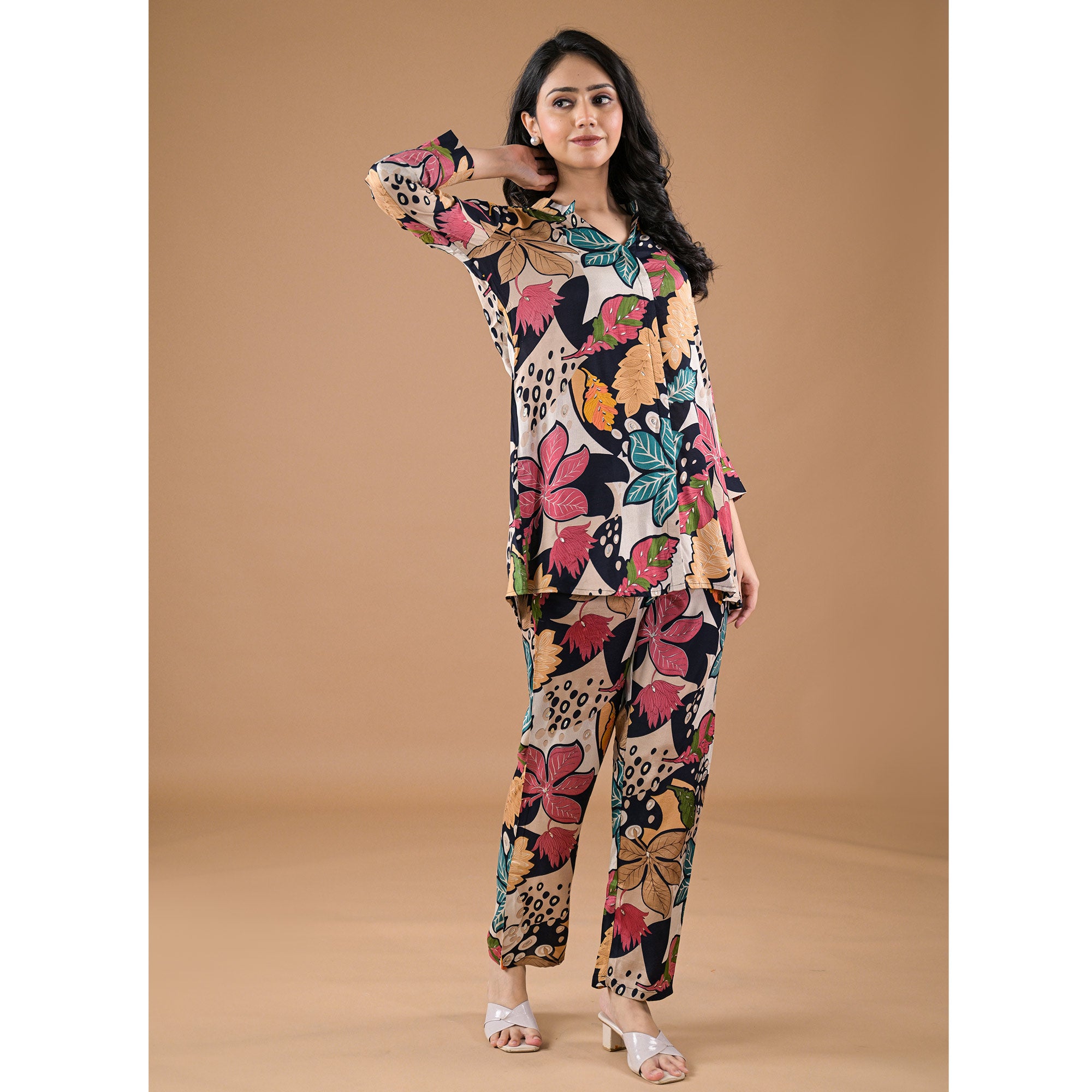 Black Printed Muslin Co-Ord Set