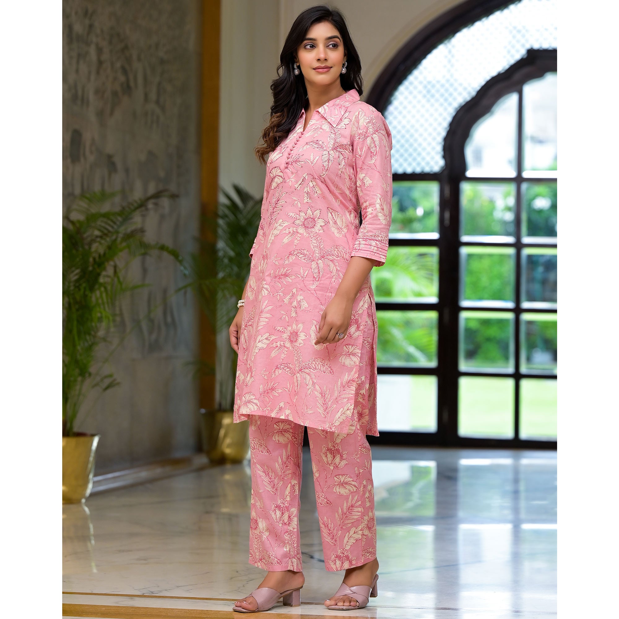 Pink Floral Printed Pure Cotton Co-ord Set