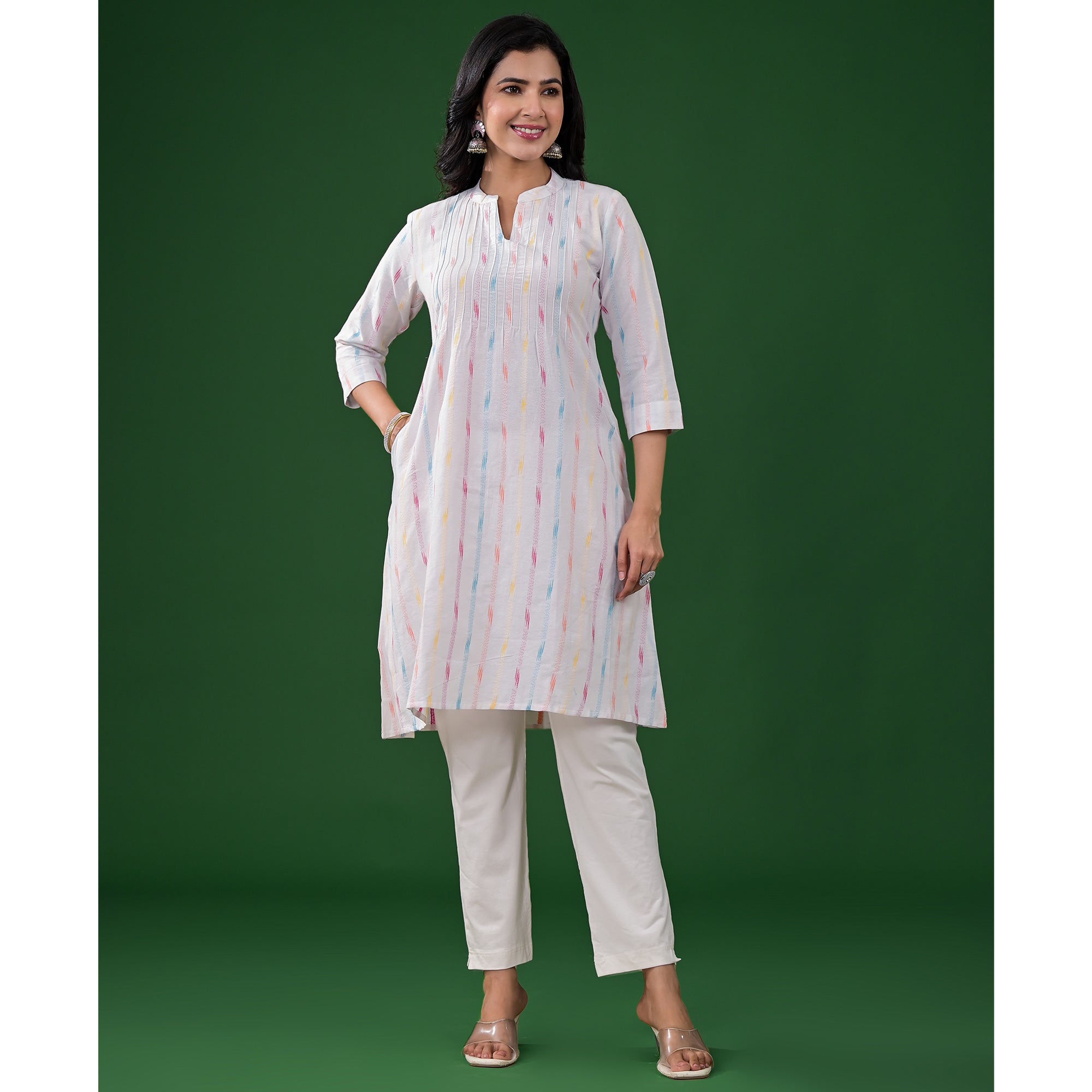 White Printed Pure Cotton A-Line Kurti