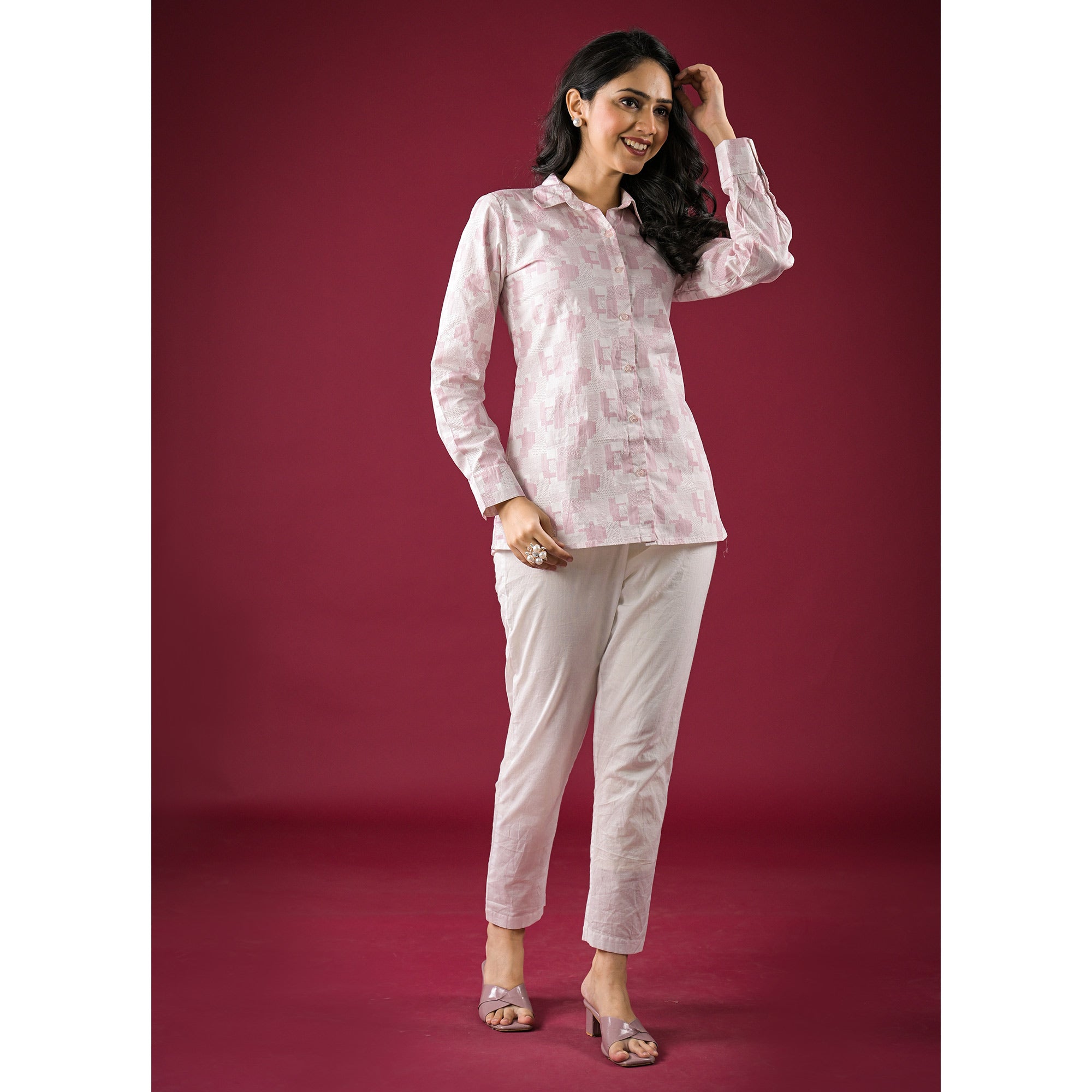 White Printed Cotton Blend Top