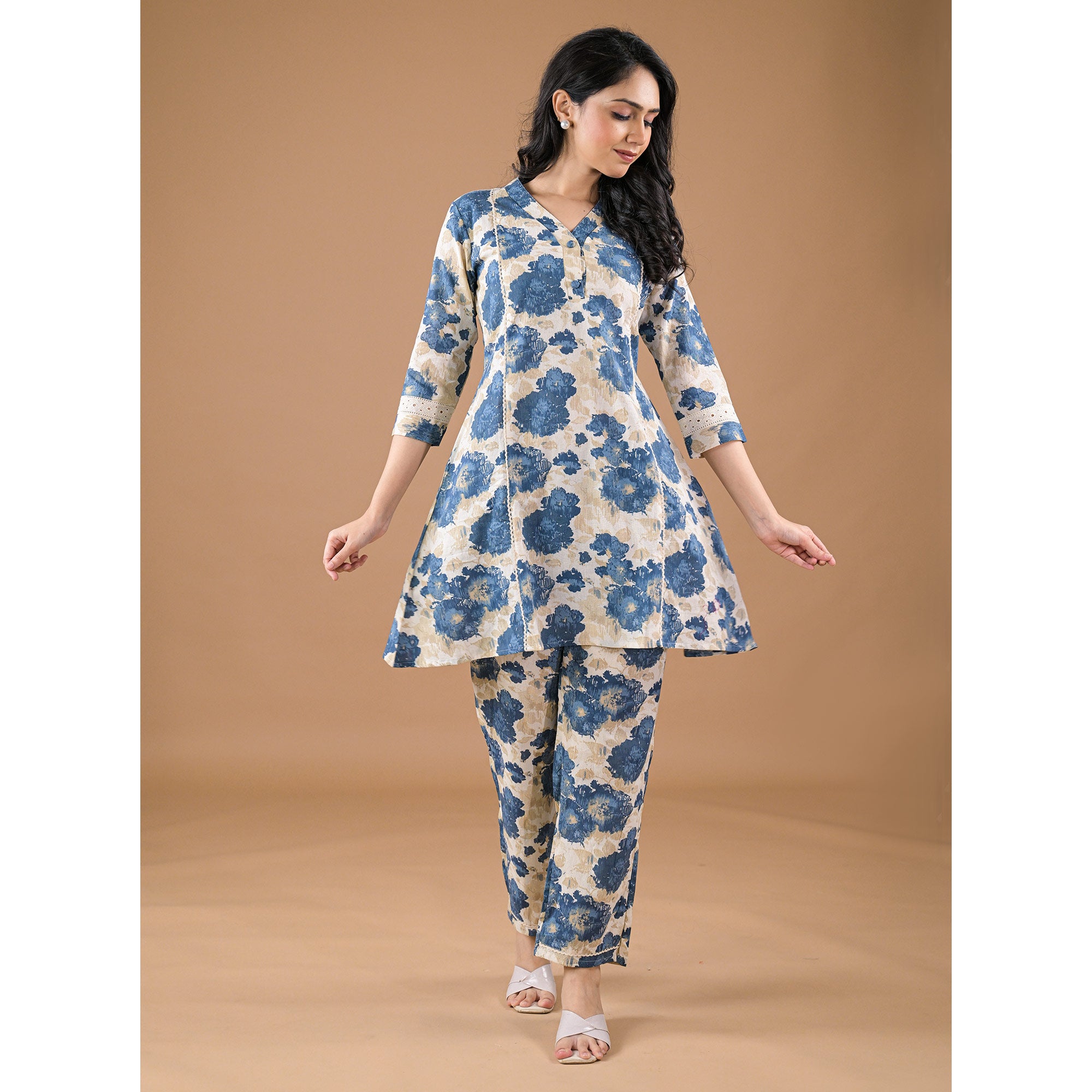 Blue Floral Printed Pure Cotton Co-Ord Set