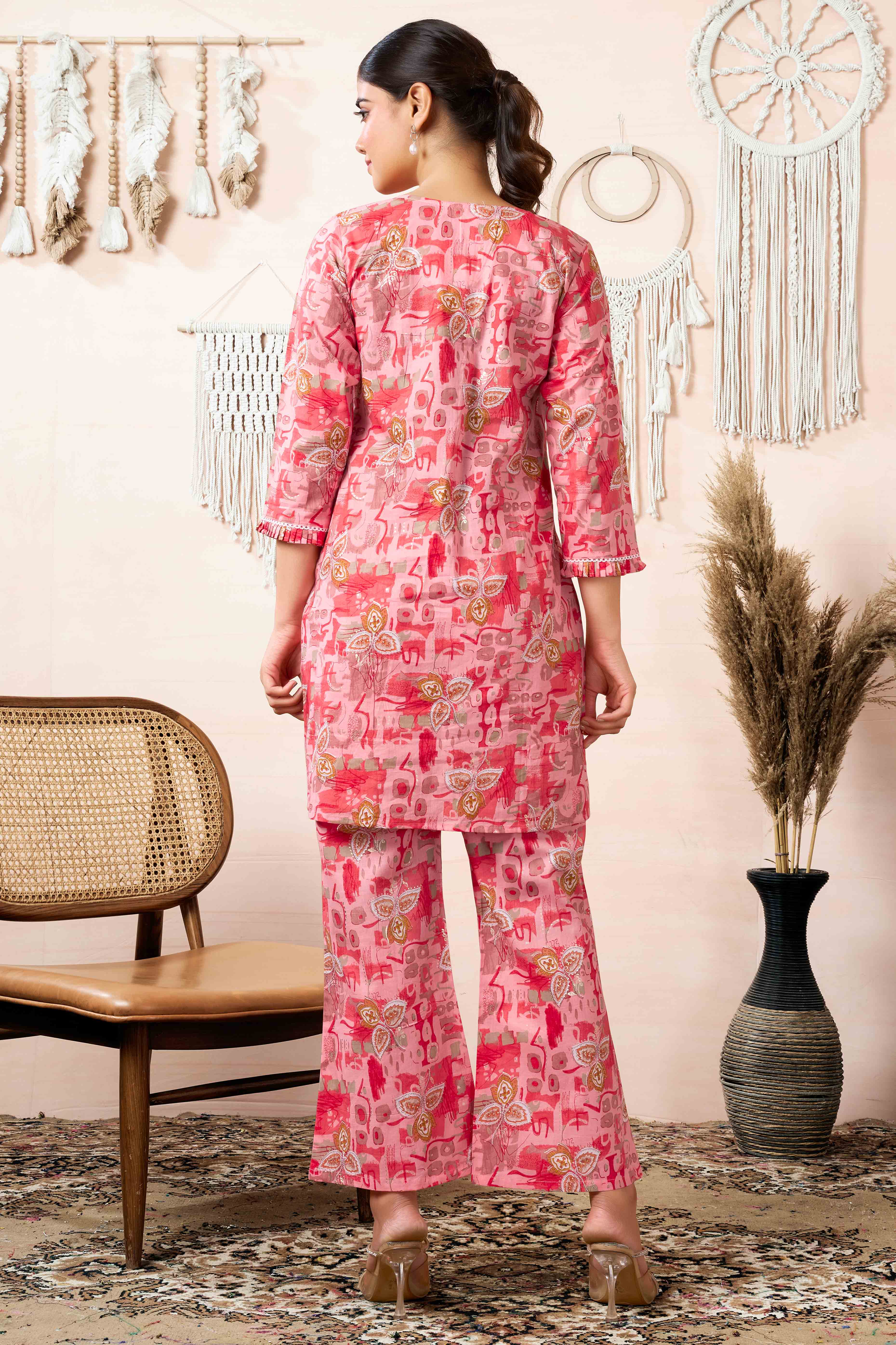 Peach Floral Printed Pure Cotton Co-ord Set