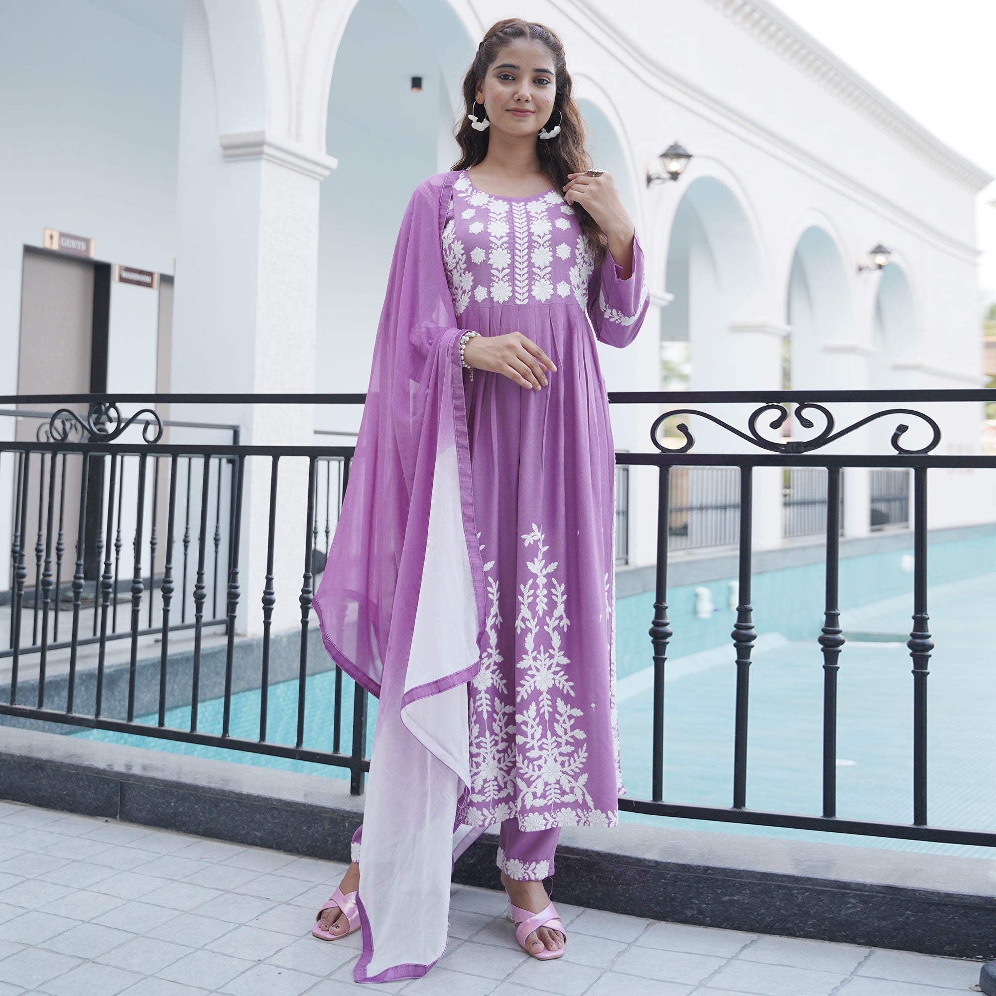 Purple Embroidered Rayon Salwar suit