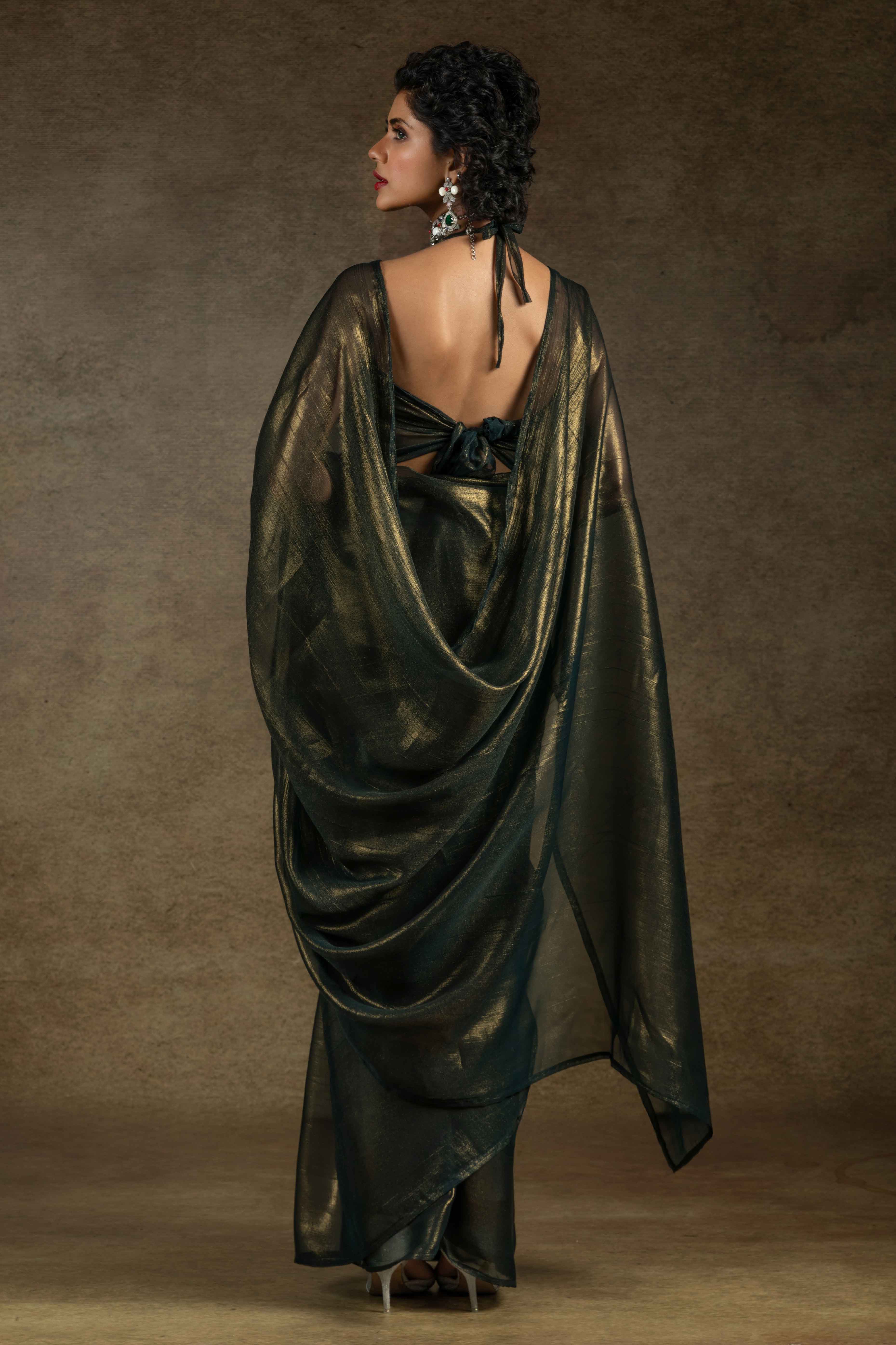 Black Ready-to-Wear Chiffon Saree in Minimal Solid Pattern for a Classy Vibe