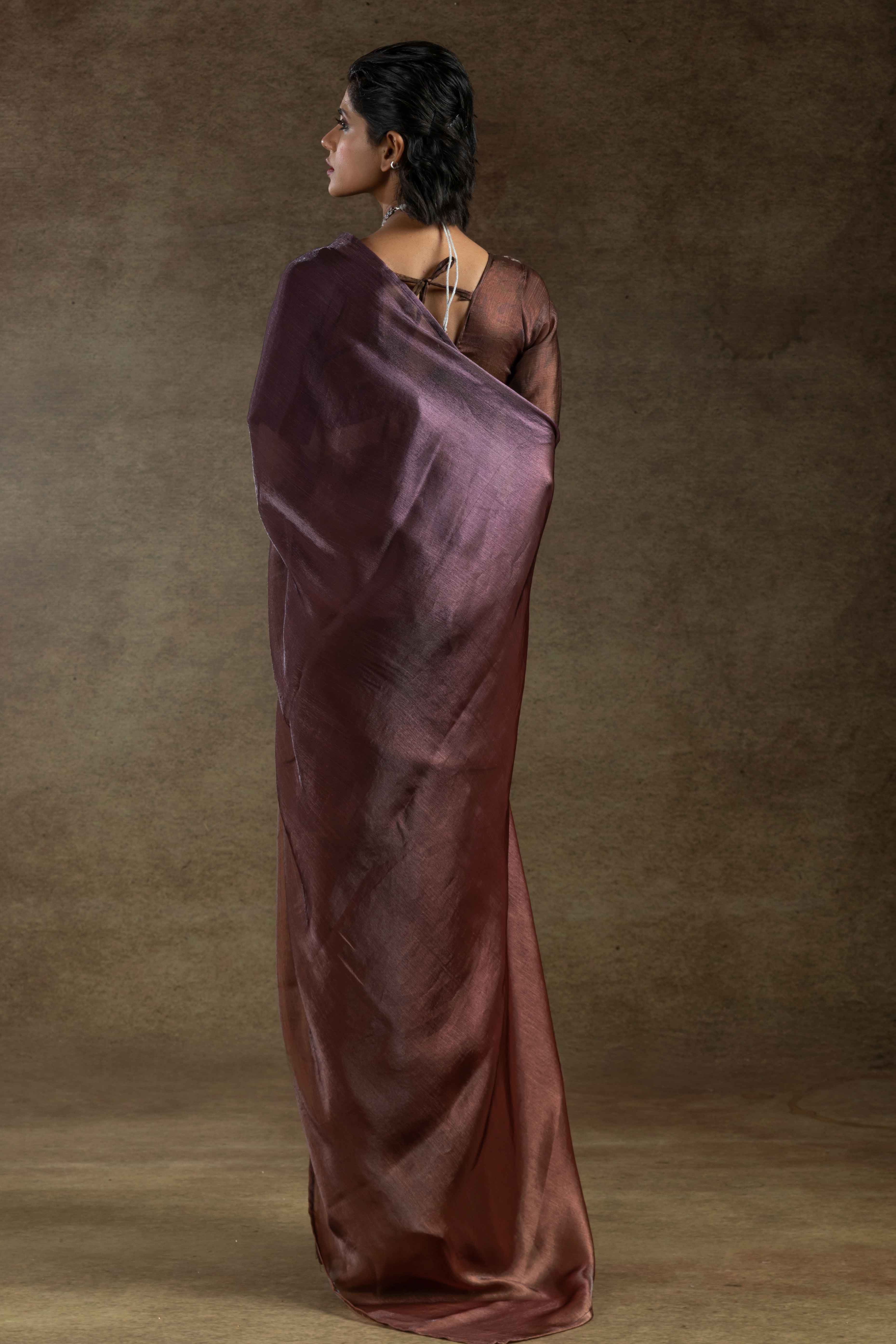 Brown Ready-to-Wear Chiffon Saree in Minimal Solid Pattern for a Classy Vibe