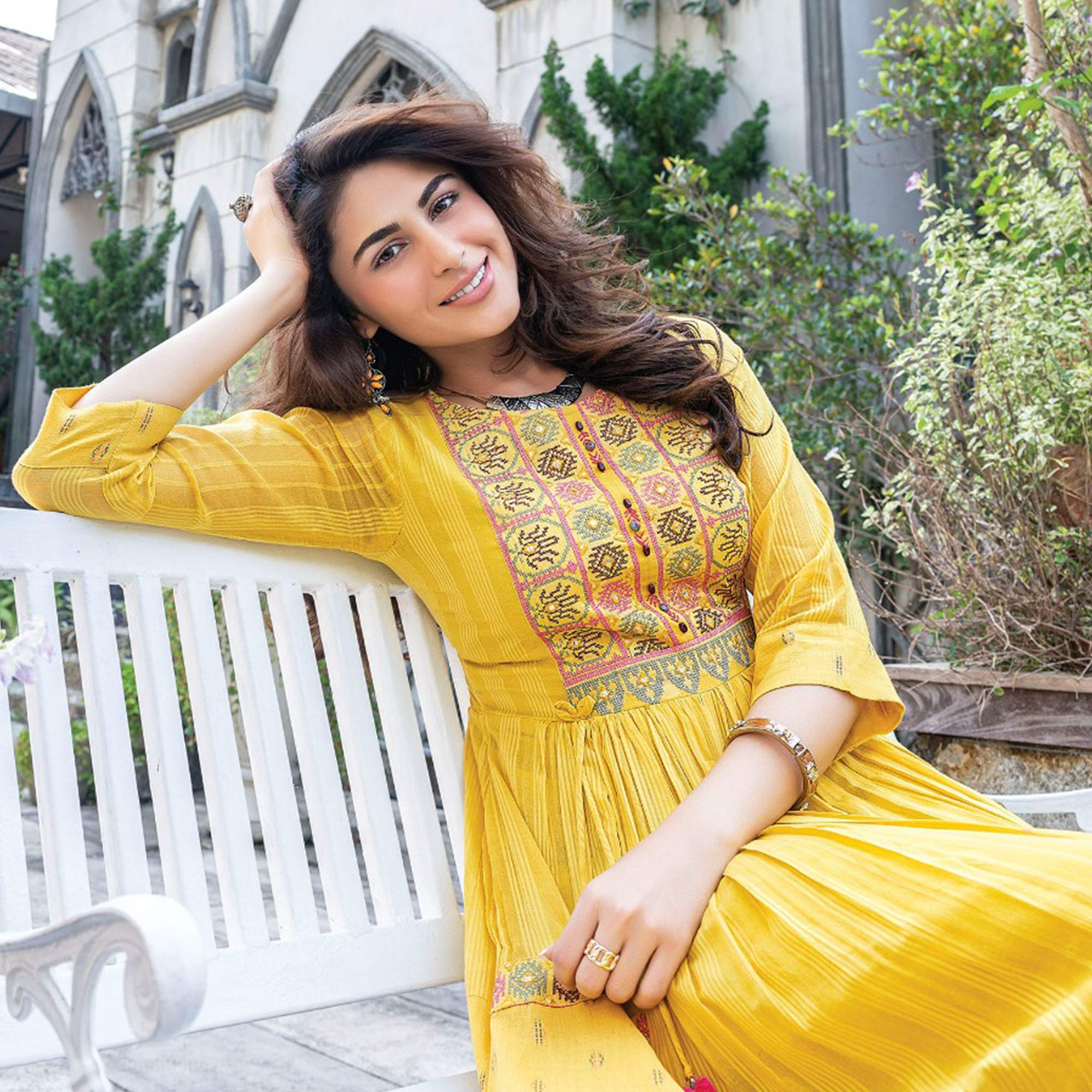 Mustard Embroidered Cotton Gown
