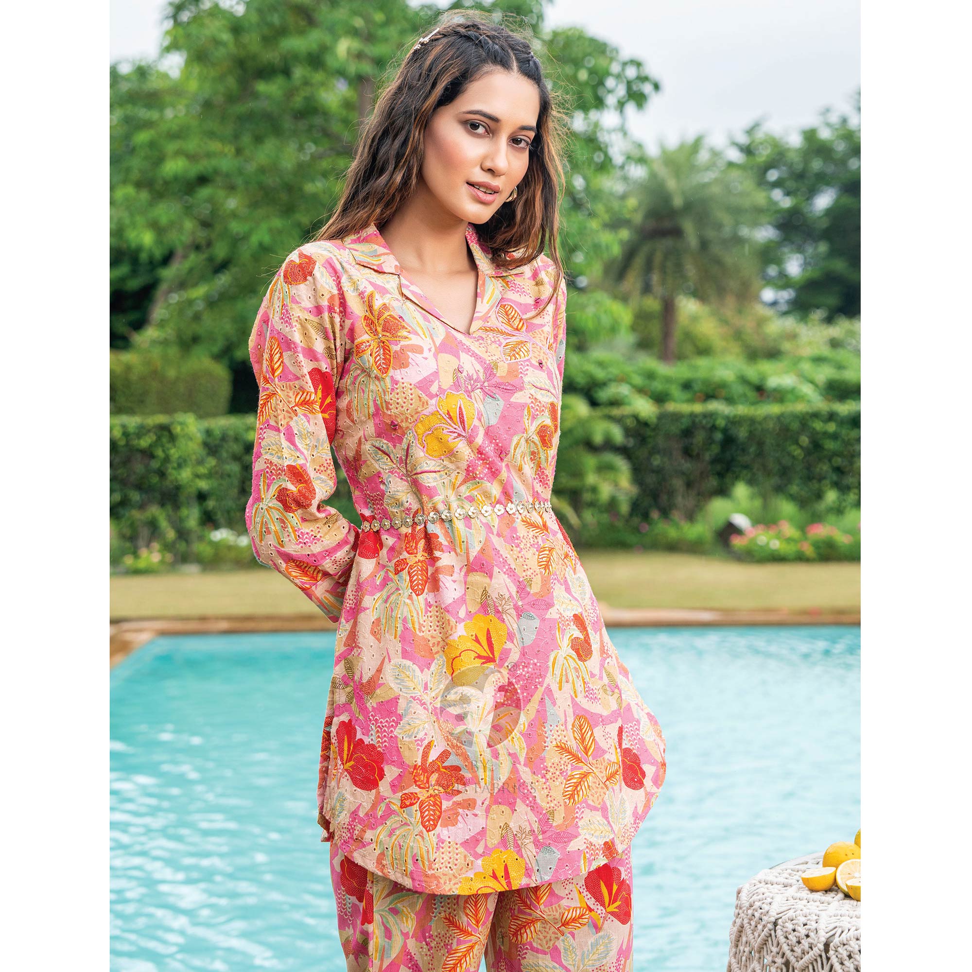 Pink Floral Printed Pure Cotton Co Ord Set