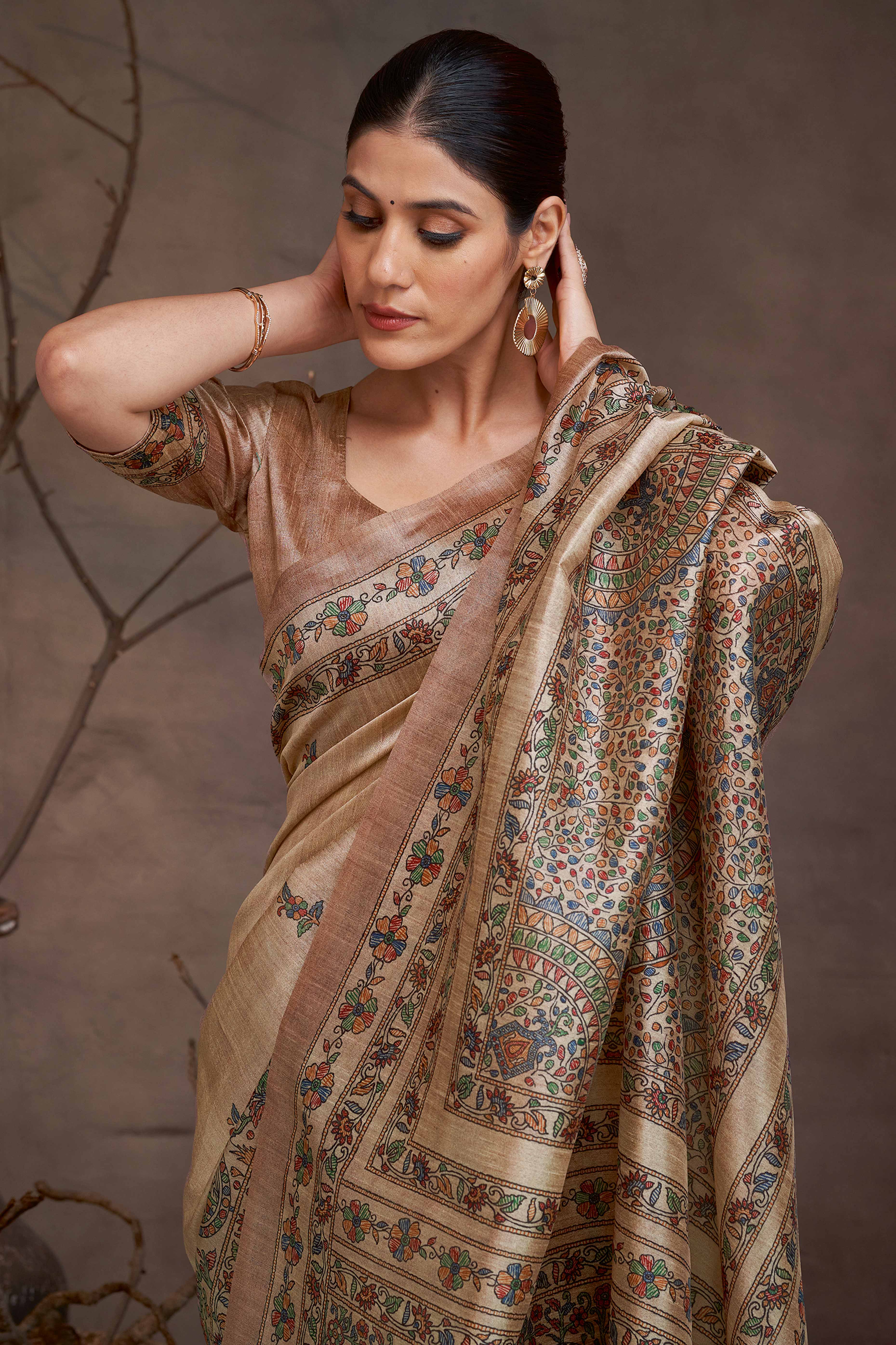 Subtle Sophistication Beige Cotton Silk Saree with Traditional Madhubani Design