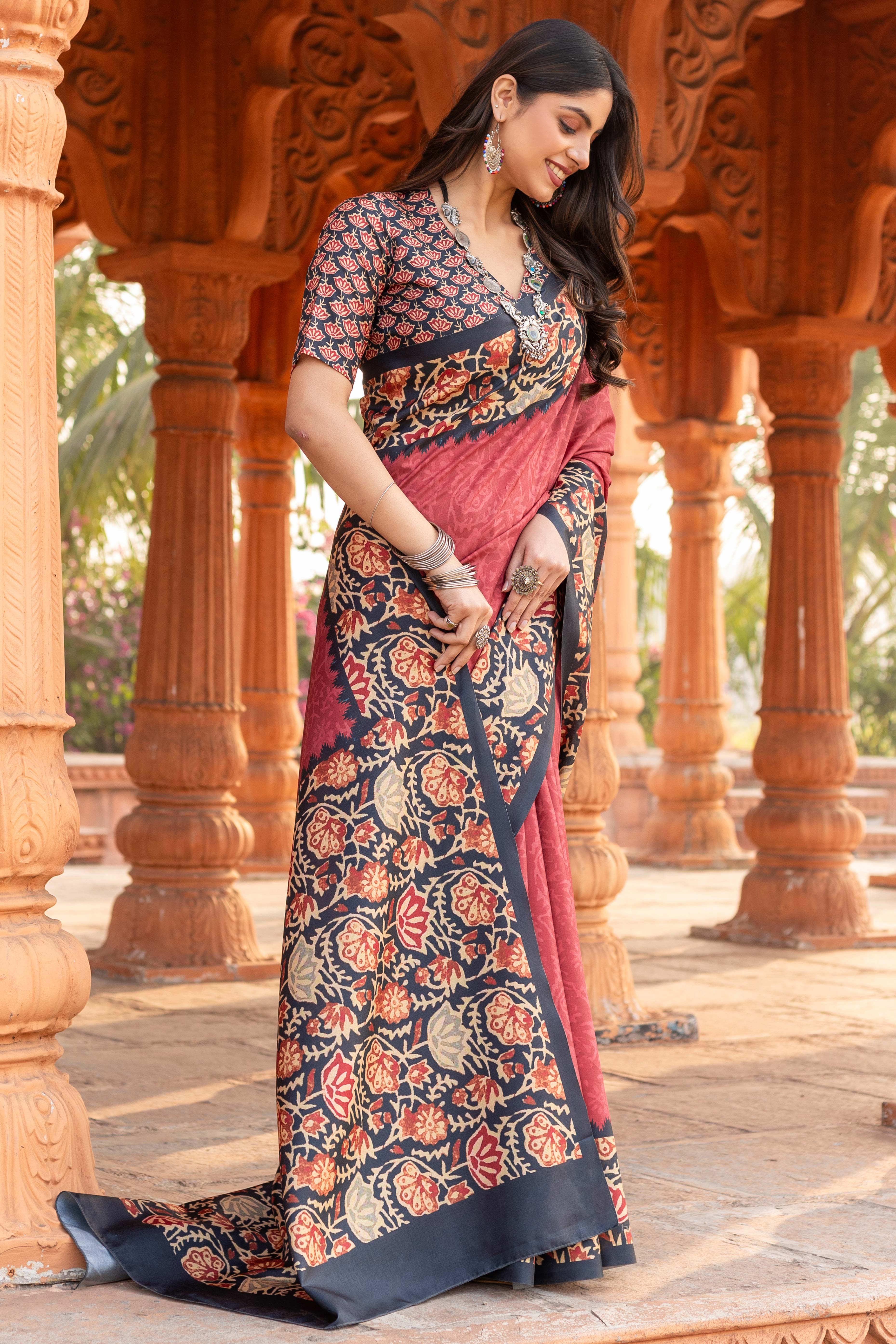 Graceful Pink Floral Printed Manipuri Cotton Silk Saree Showcasing Timeless Elegance