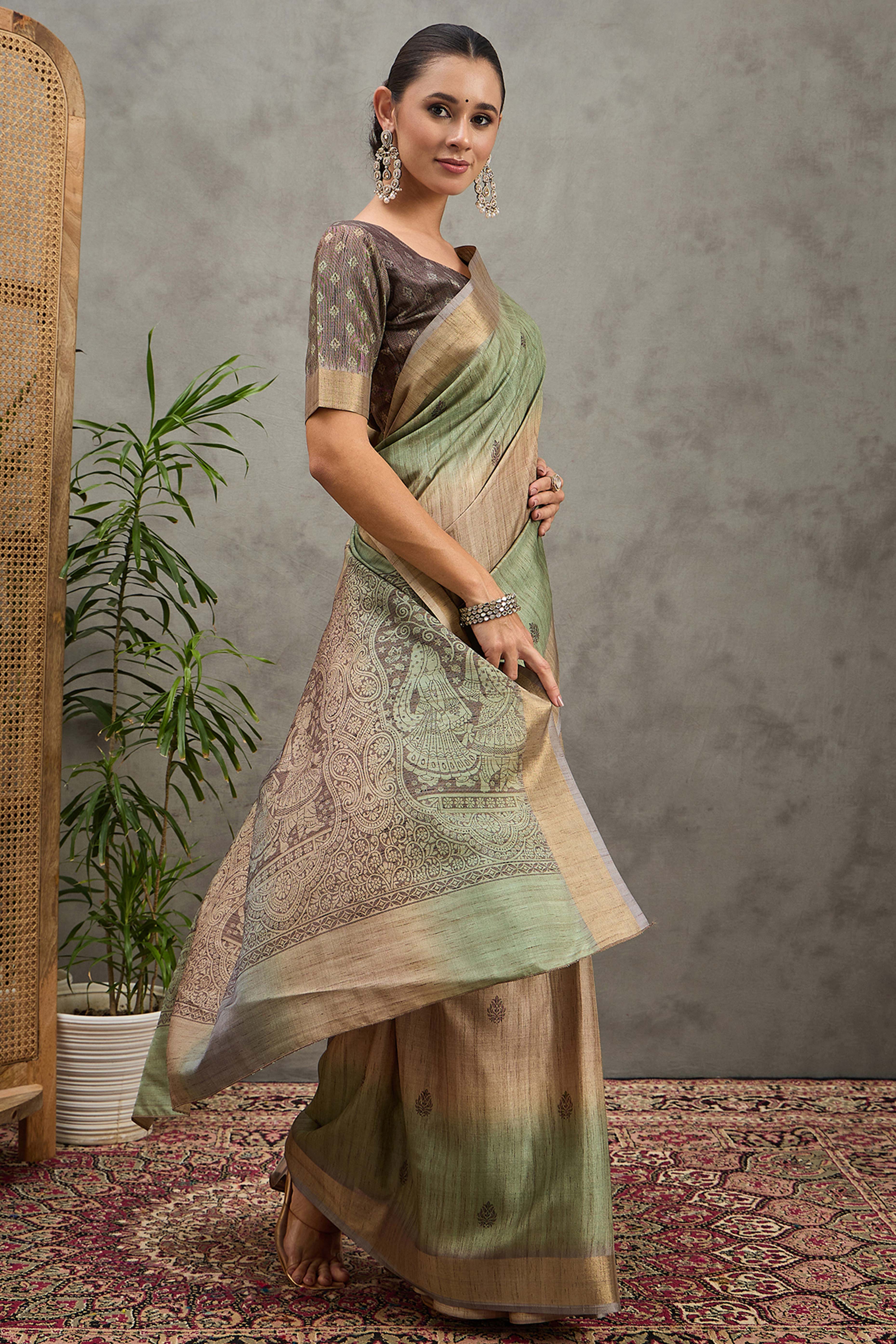 Pista Green Festive Wear Art Silk Saree Featuring Intricate Floral Weaving