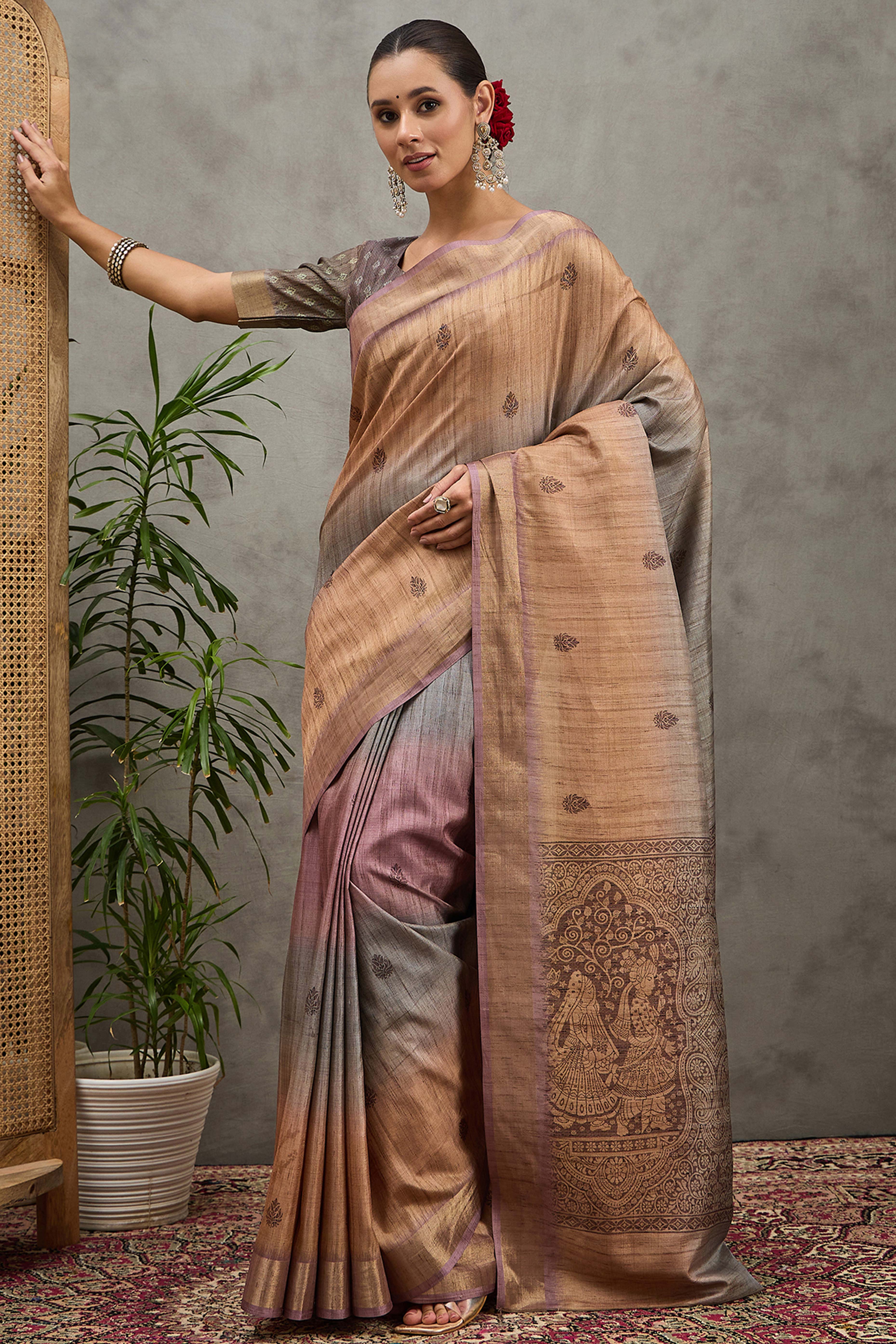 Beige Festive Wear Art Silk Saree Featuring Intricate Floral Print