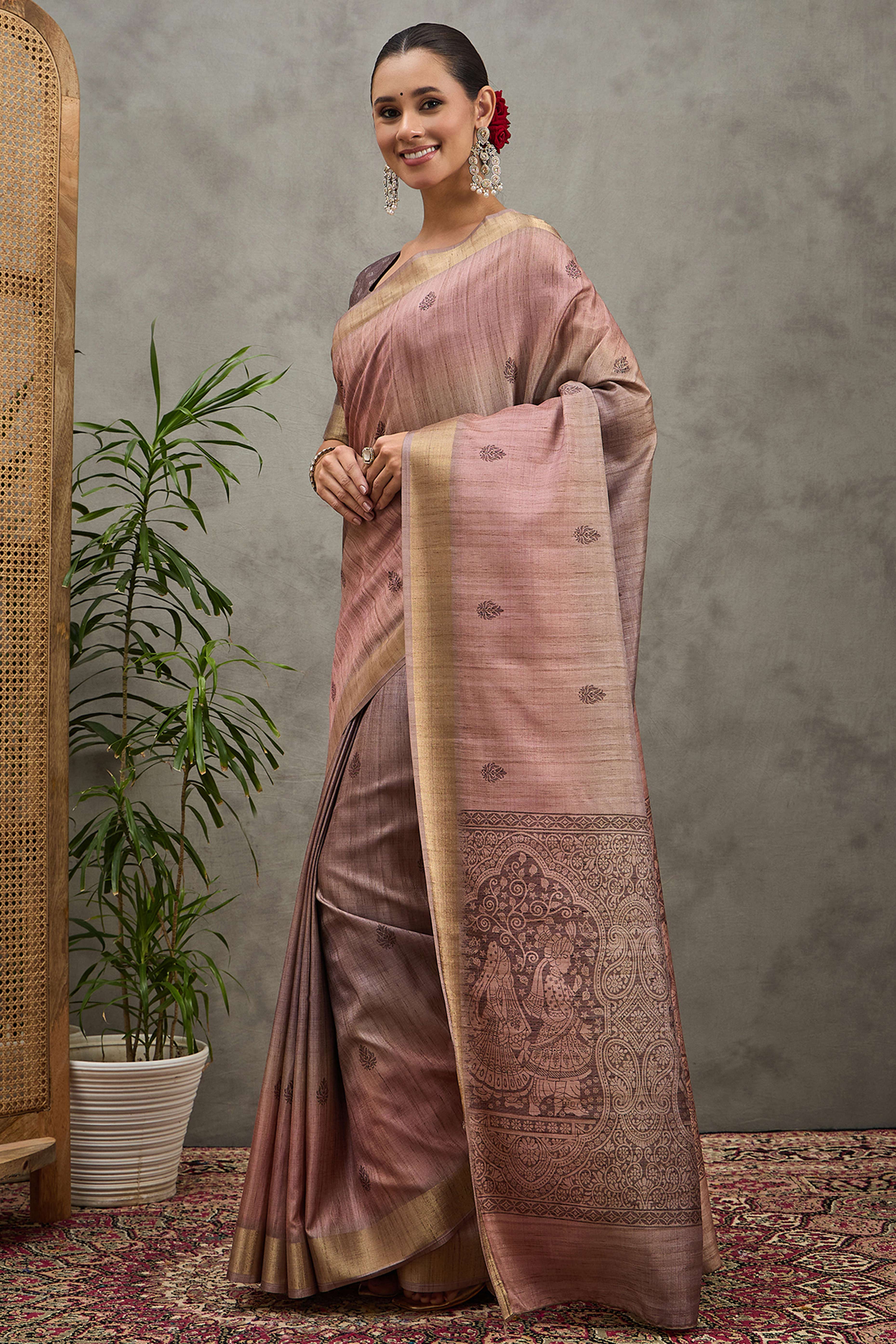 Purple Festive Wear Art Silk Saree Featuring Intricate Floral Weaving