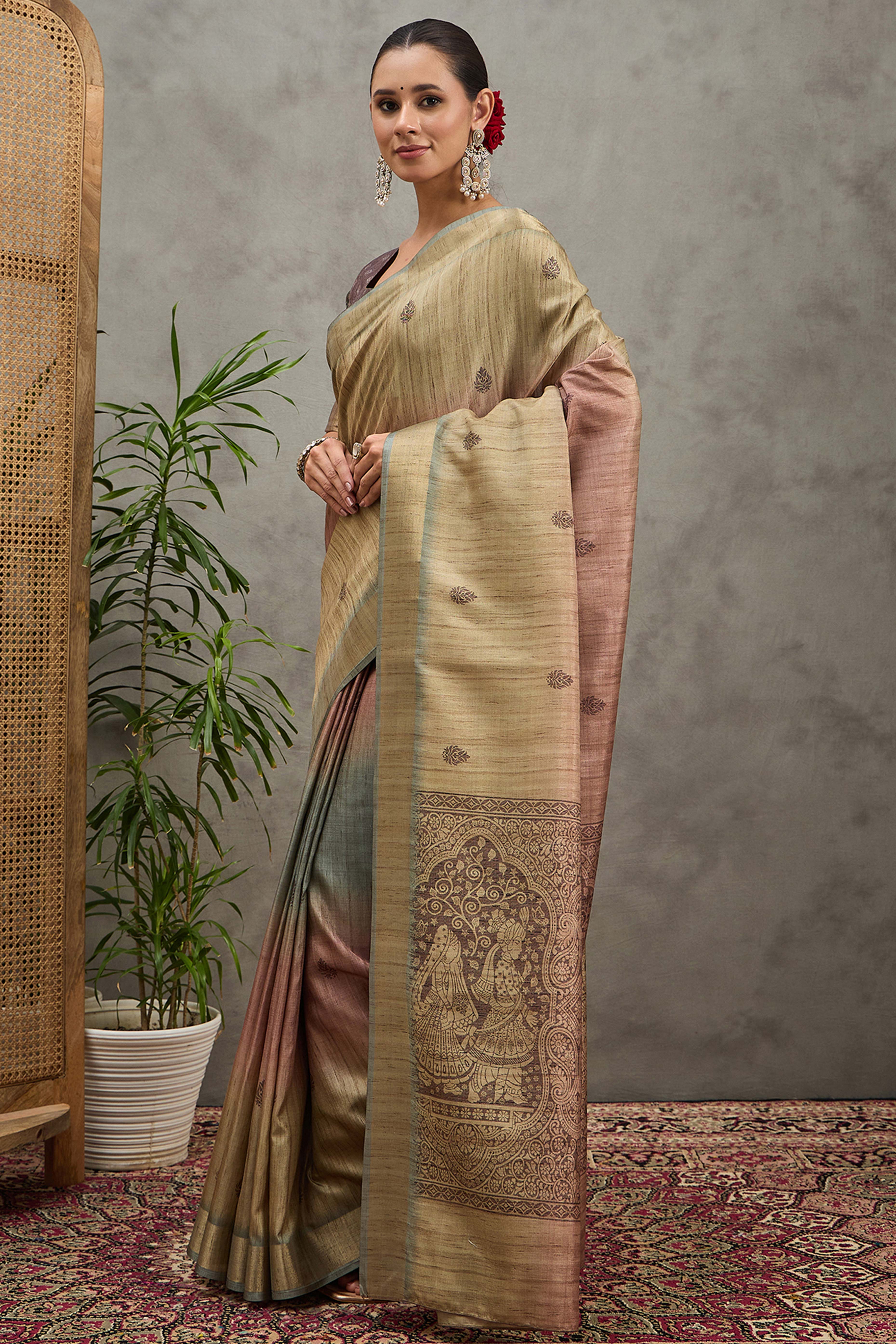 Olive Festive Wear Art Silk Saree Featuring Intricate Floral Weaving